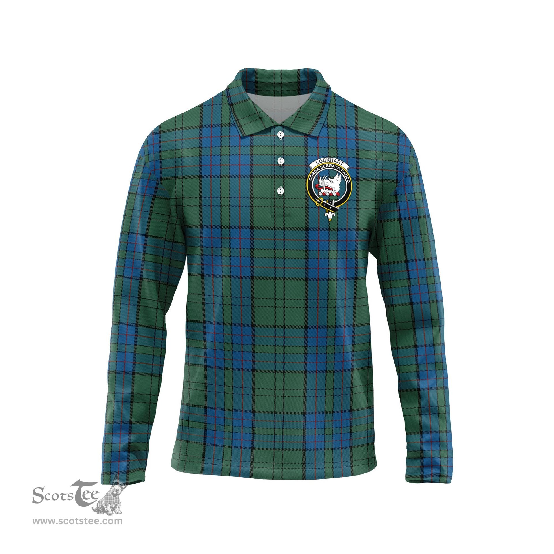 Scottish Lockhart Clan Crest Tartan Polo Long Sleeve Plaid Polo Shirt