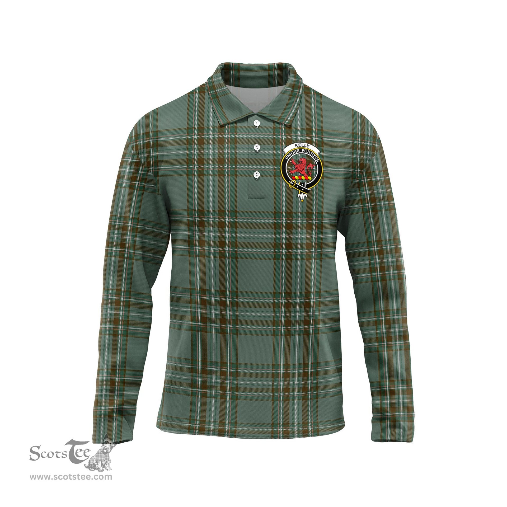 Scottish Kelly Dress Clan Crest Tartan Polo Long Sleeve Plaid Polo Shirt