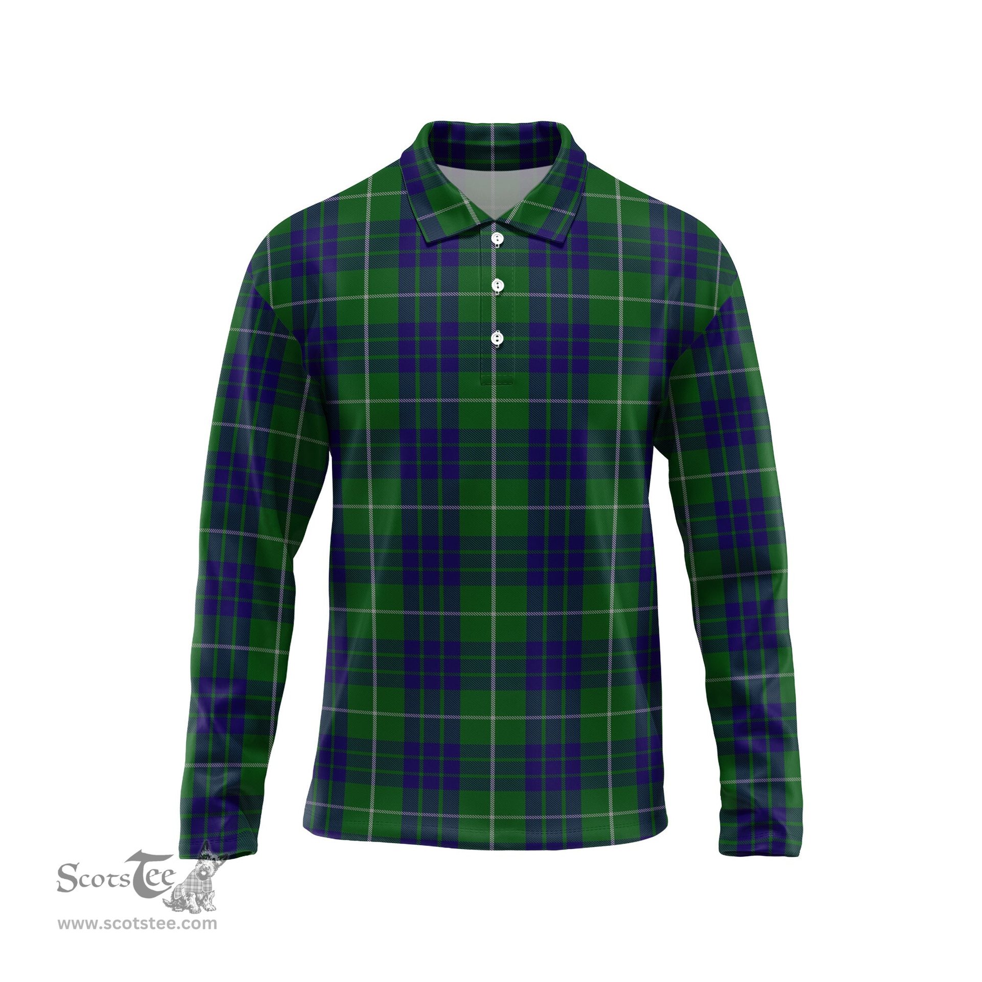 Scottish Hamilton Green Hunting Tartan Long Sleeve Plaid Polo Shirt
