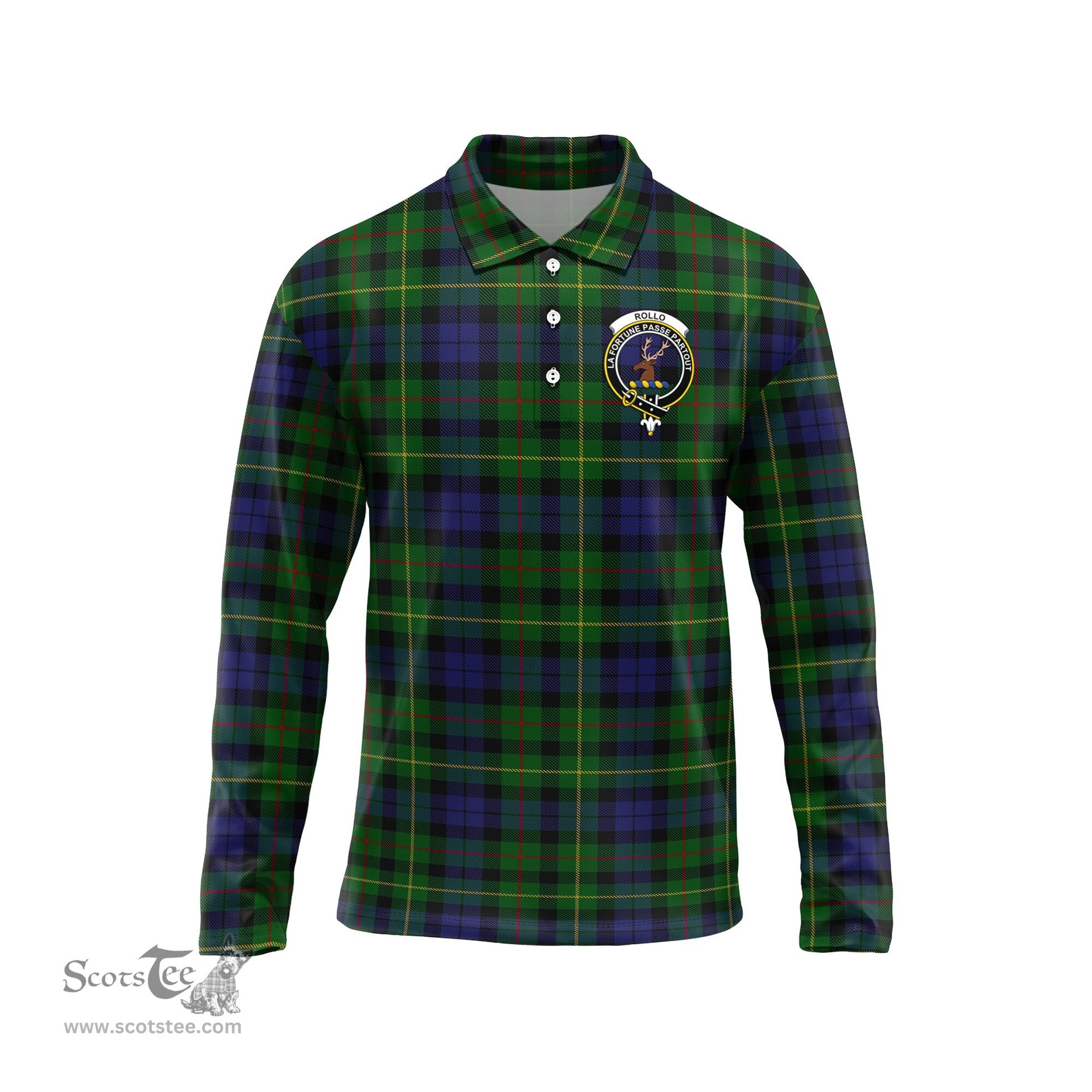 Scottish Rollo Clan Crest Tartan Polo Long Sleeve Plaid Polo Shirt