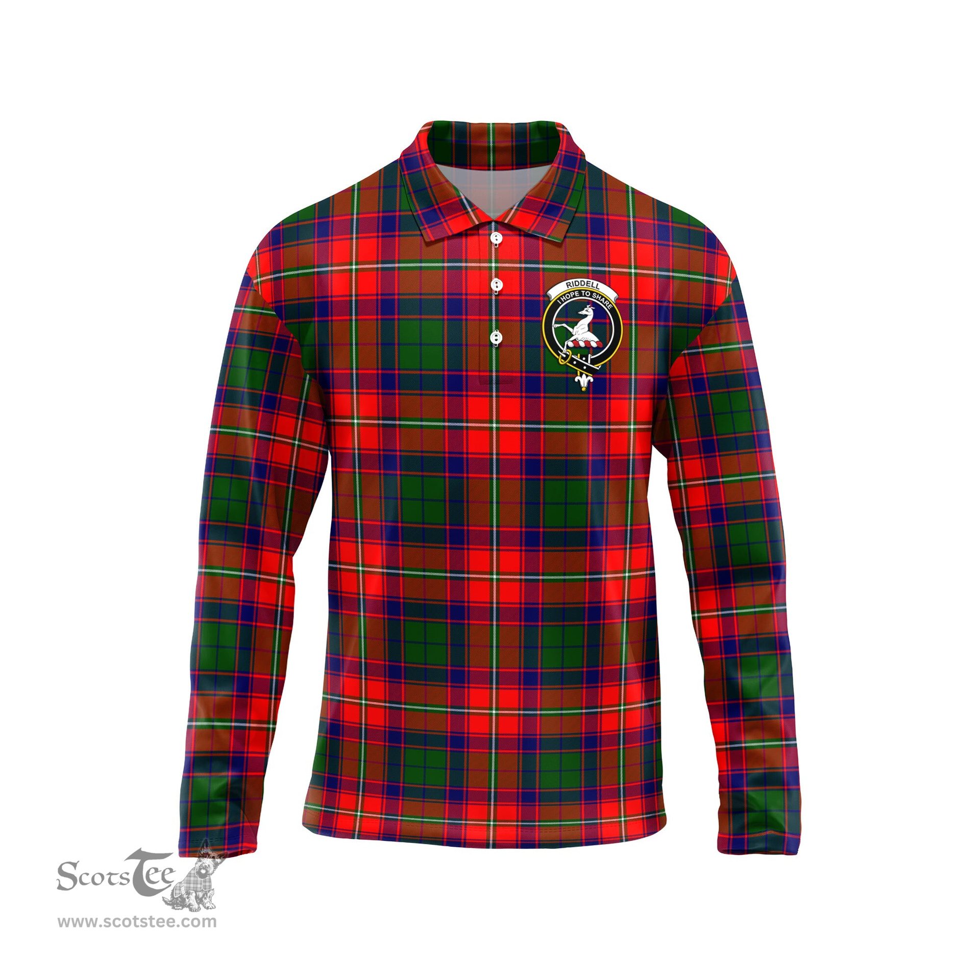 Scottish Riddell Clan Crest Tartan Polo Long Sleeve Plaid Polo Shirt