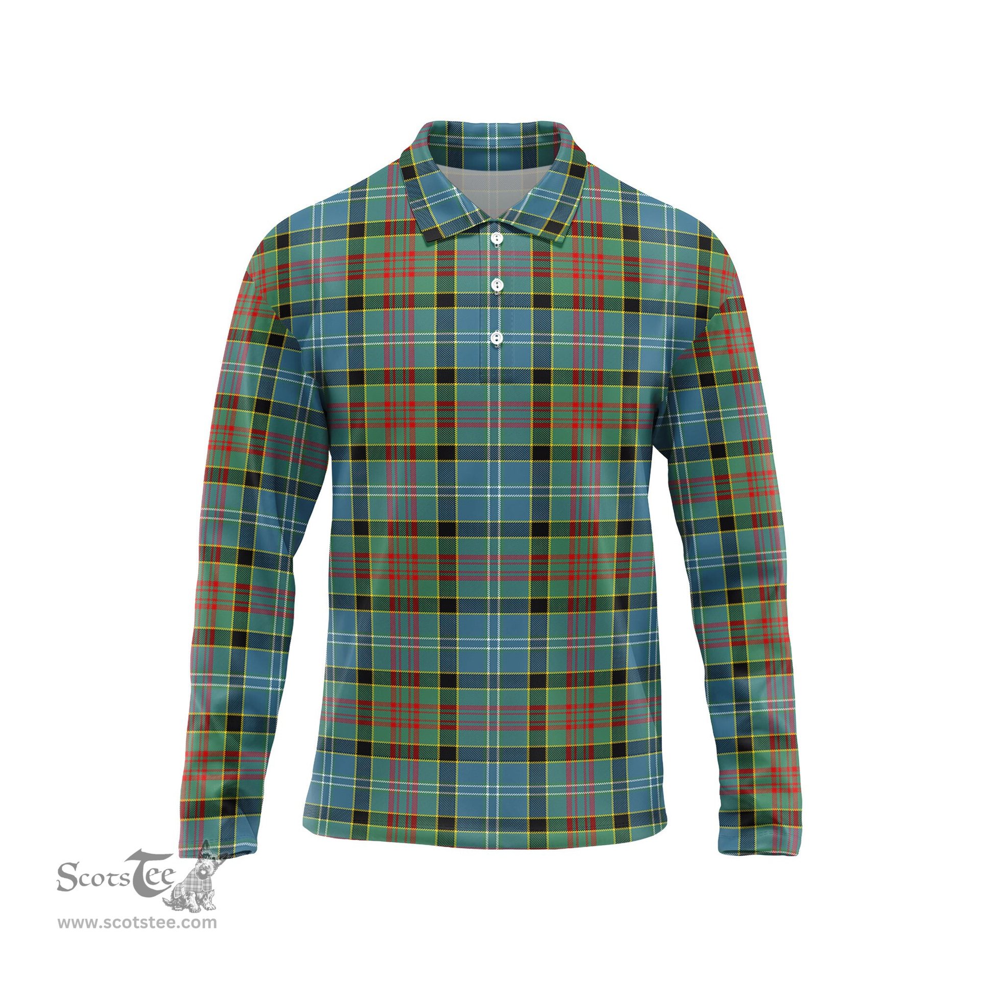 Scottish Paisley Tartan Long Sleeve Plaid Polo Shirt
