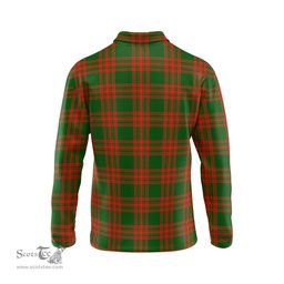 Scottish Menzies Green Modern Tartan Long Sleeve Plaid Polo Shirt