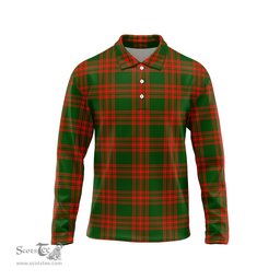 Scottish Menzies Green Modern Tartan Long Sleeve Plaid Polo Shirt