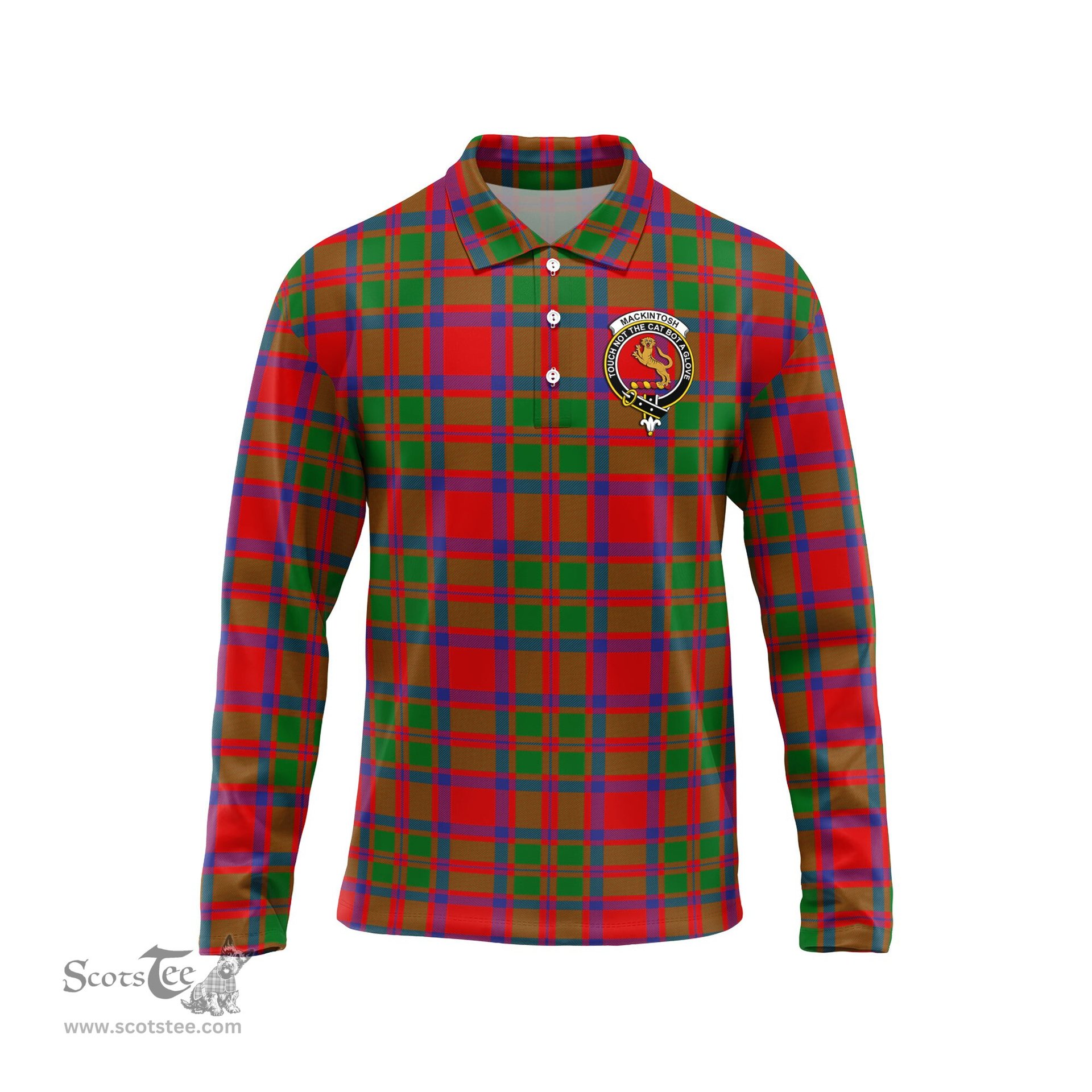 Scottish MacKintosh Modern Clan Crest Tartan Polo Long Sleeve Plaid Polo Shirt