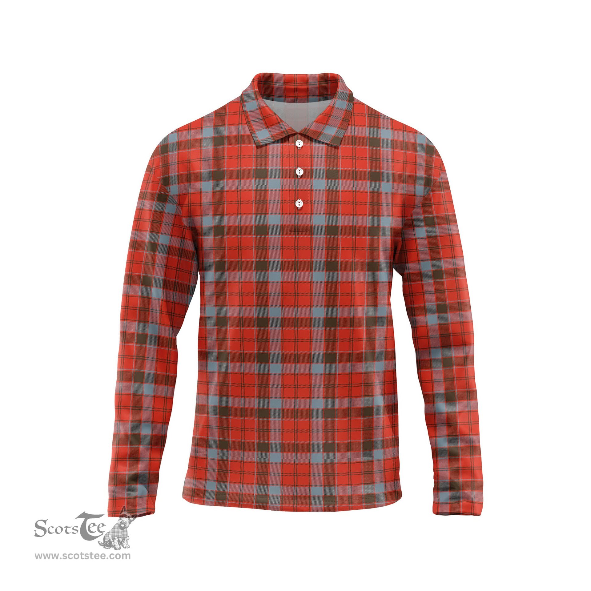 Scottish Robertson Weathered Tartan Long Sleeve Plaid Polo Shirt