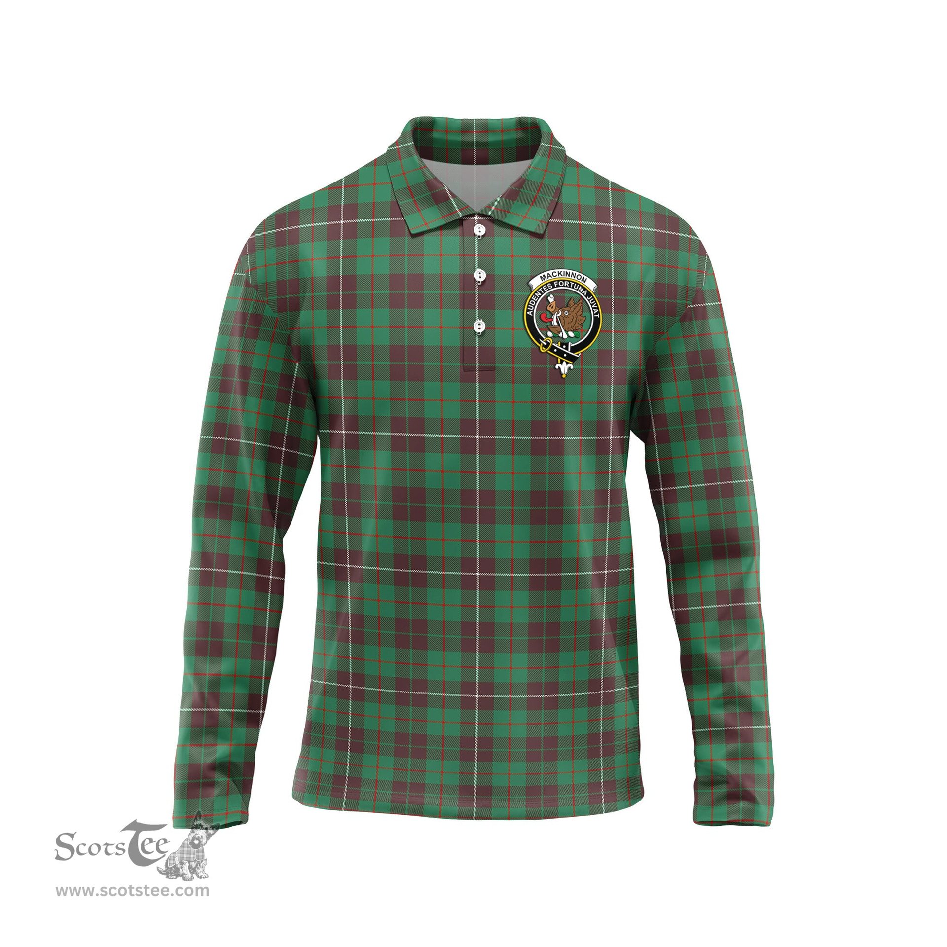 Scottish MacKinnon Hunting Ancient Clan Crest Tartan Polo Long Sleeve Plaid Polo Shirt