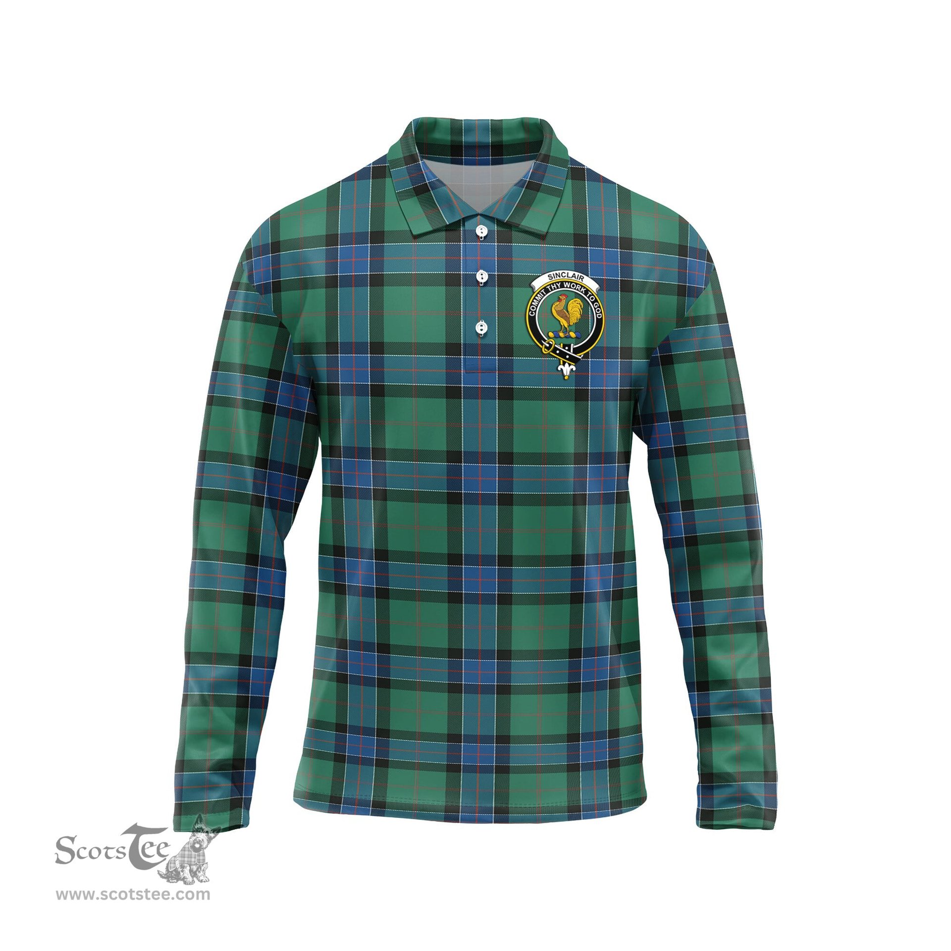 Scottish Sinclair Hunting Ancient Clan Crest Tartan Polo Long Sleeve Plaid Polo Shirt