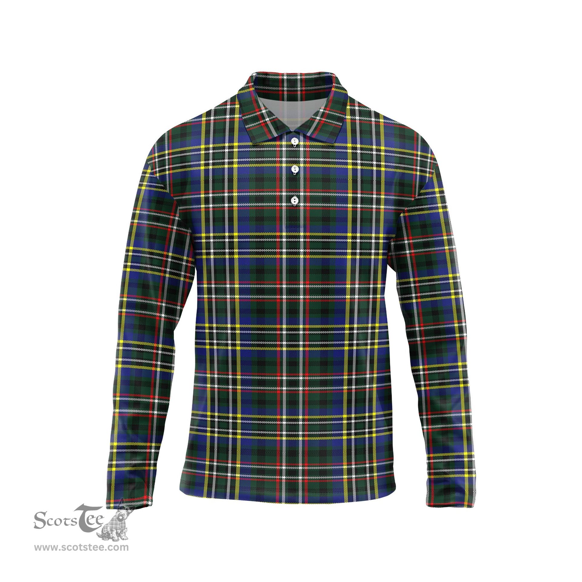 Scottish Scott Green Modern Tartan Long Sleeve Plaid Polo Shirt