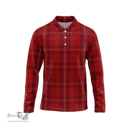 Scottish Rose of Kilravock Tartan Long Sleeve Plaid Polo Shirt