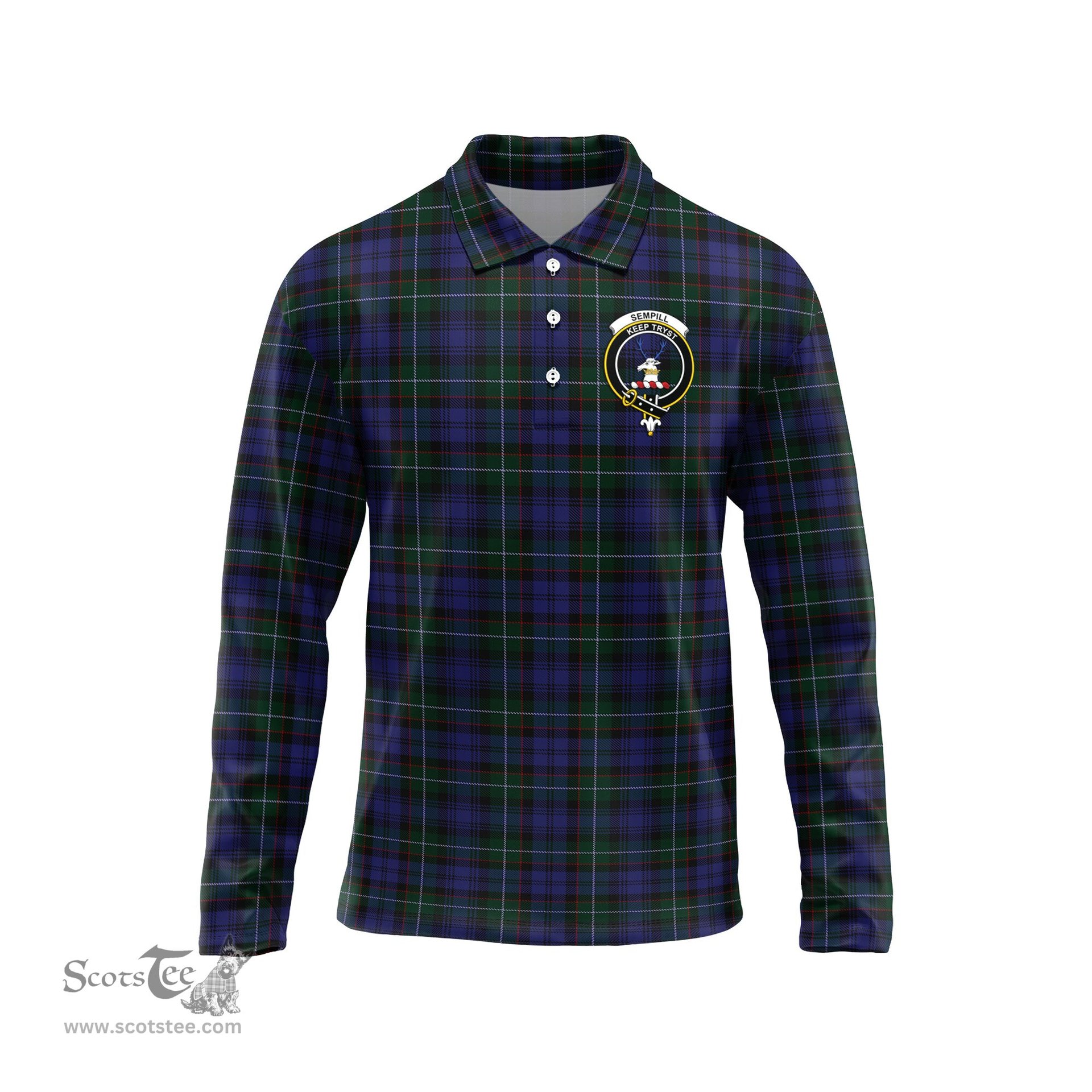 Scottish Sempill Clan Crest Tartan Polo Long Sleeve Plaid Polo Shirt