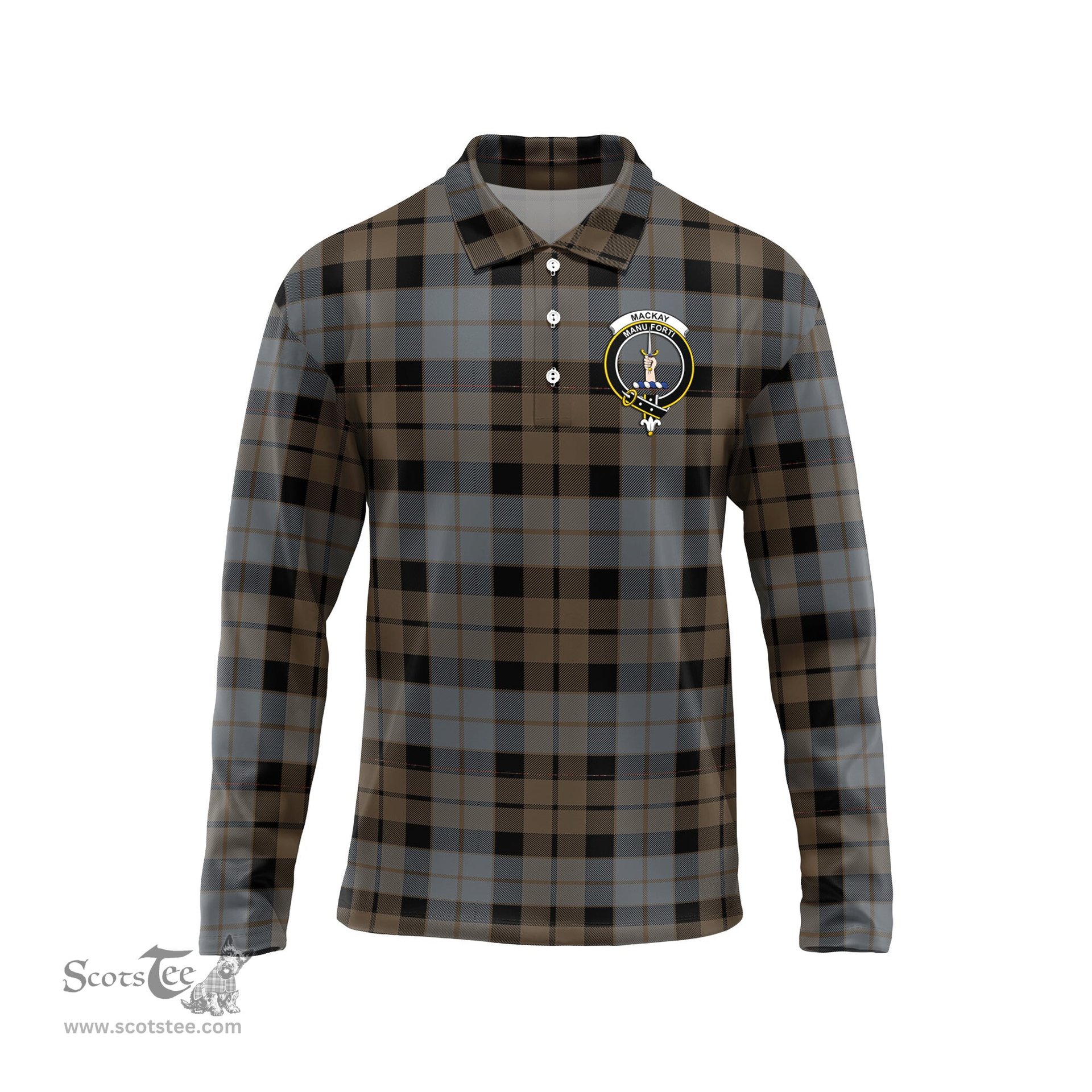 Scottish MacKay Weathered Clan Crest Tartan Polo Long Sleeve Plaid Polo Shirt