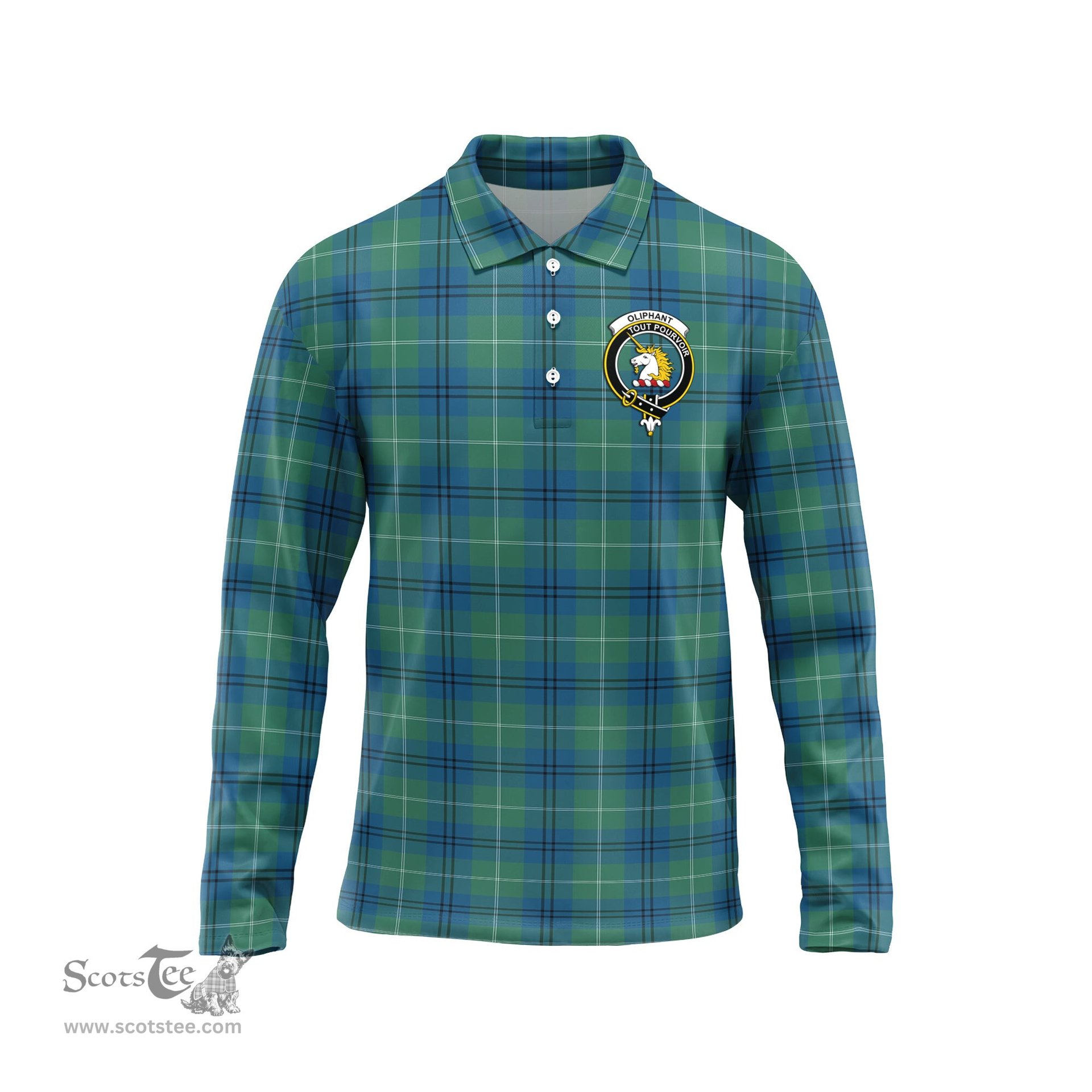 Scottish Oliphant Ancient Clan Crest Tartan Polo Long Sleeve Plaid Polo Shirt