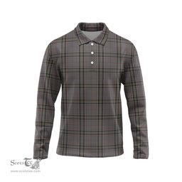 Scottish Stewart Grey Tartan Long Sleeve Plaid Polo Shirt