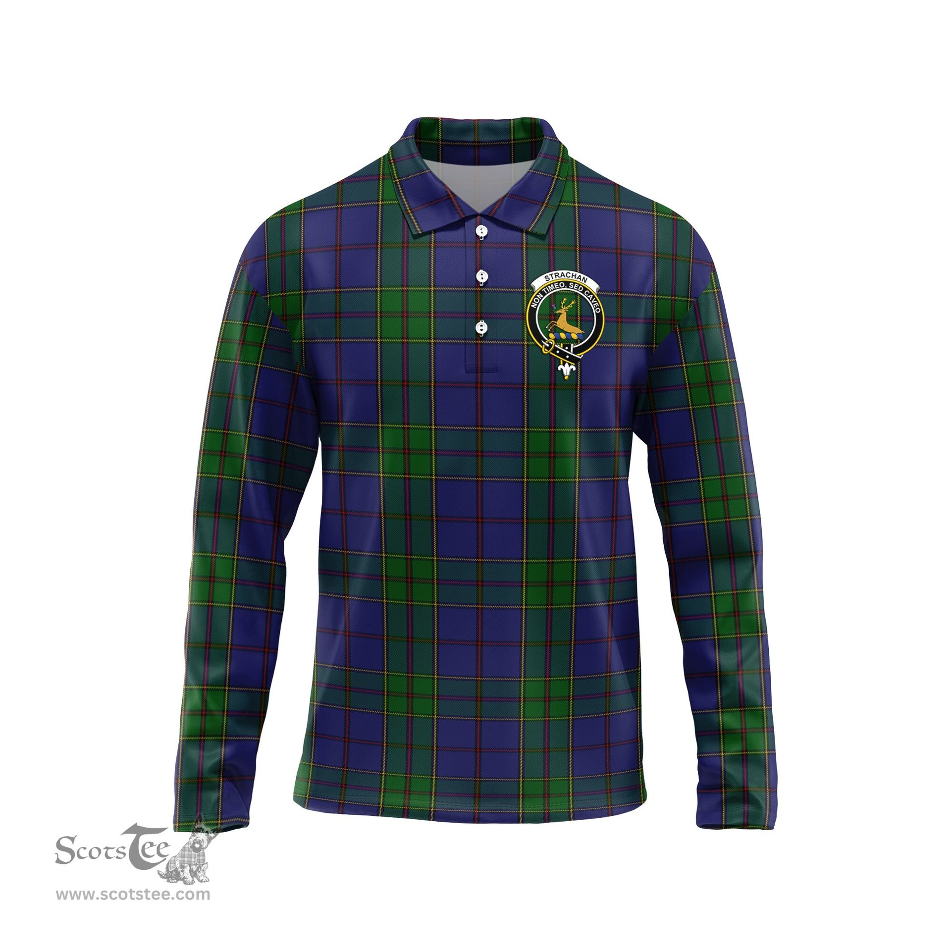 Scottish Strachan Clan Crest Tartan Polo Long Sleeve Plaid Polo Shirt