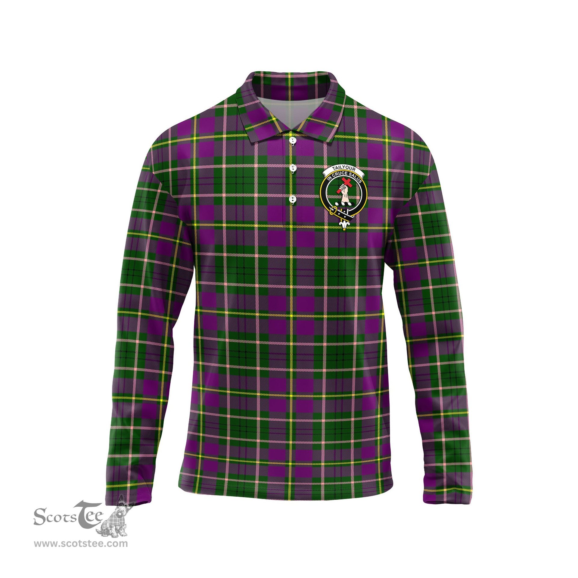 Scottish Taylor Clan Crest Tartan Polo Long Sleeve Plaid Polo Shirt