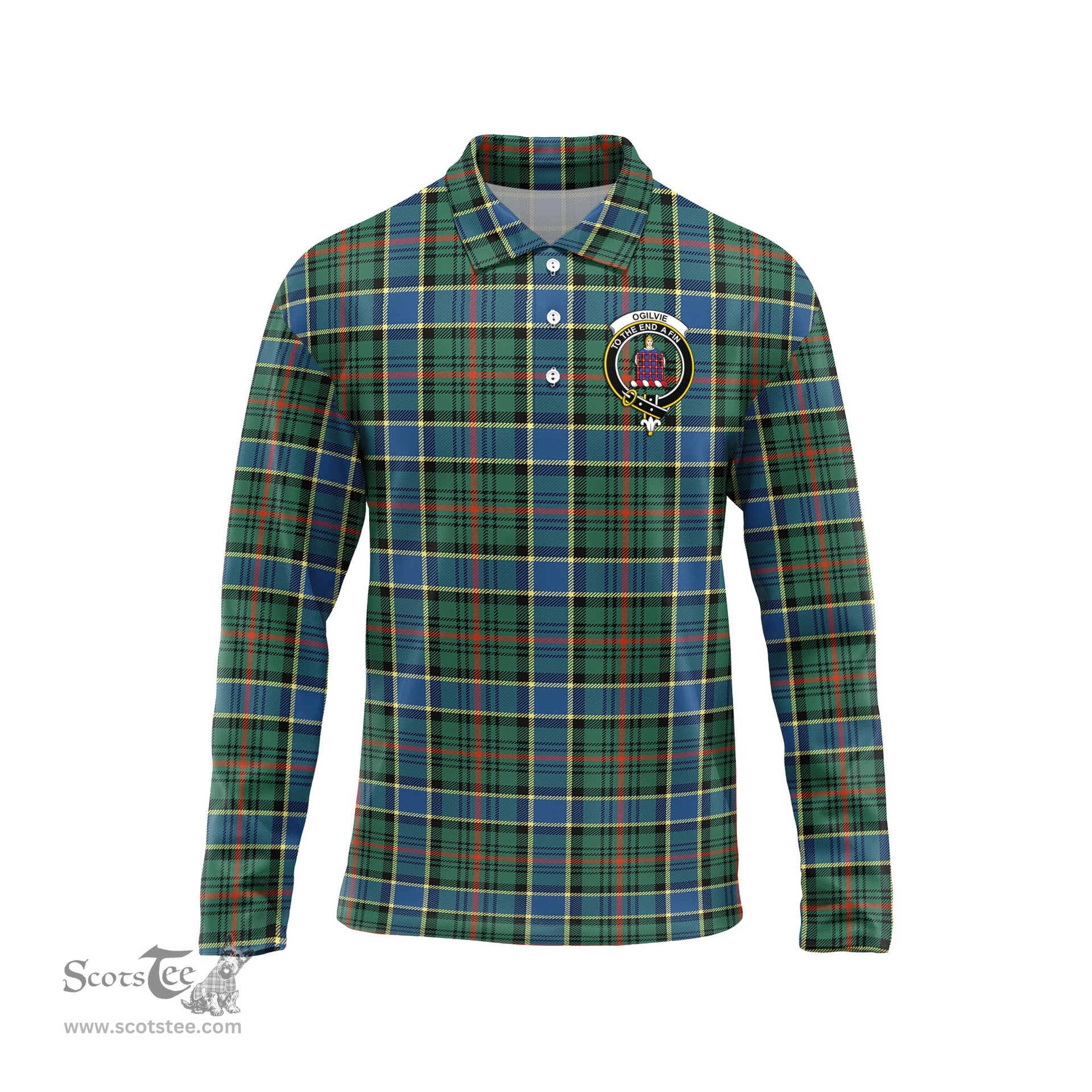 Scottish Ogilvie (Ogilvy) Hunting Ancient Clan Crest Tartan Polo Long Sleeve Plaid Polo Shirt