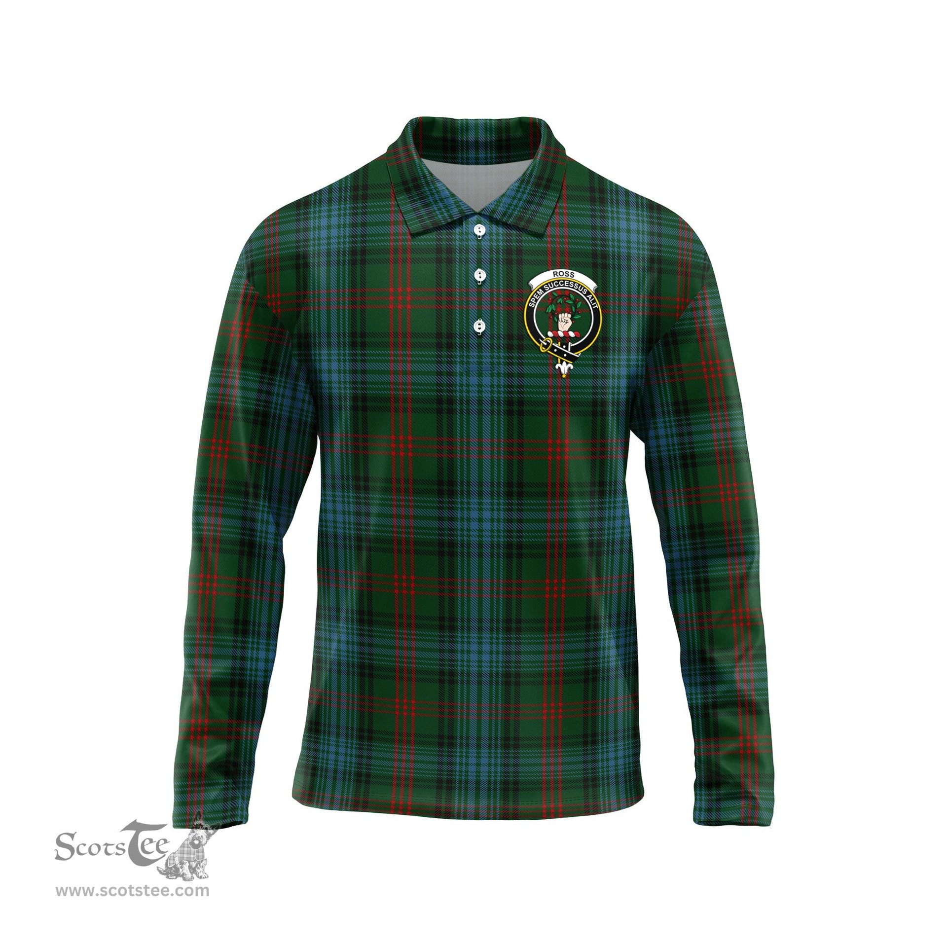 Scottish Ross Hunting Clan Crest Tartan Polo Long Sleeve Plaid Polo Shirt
