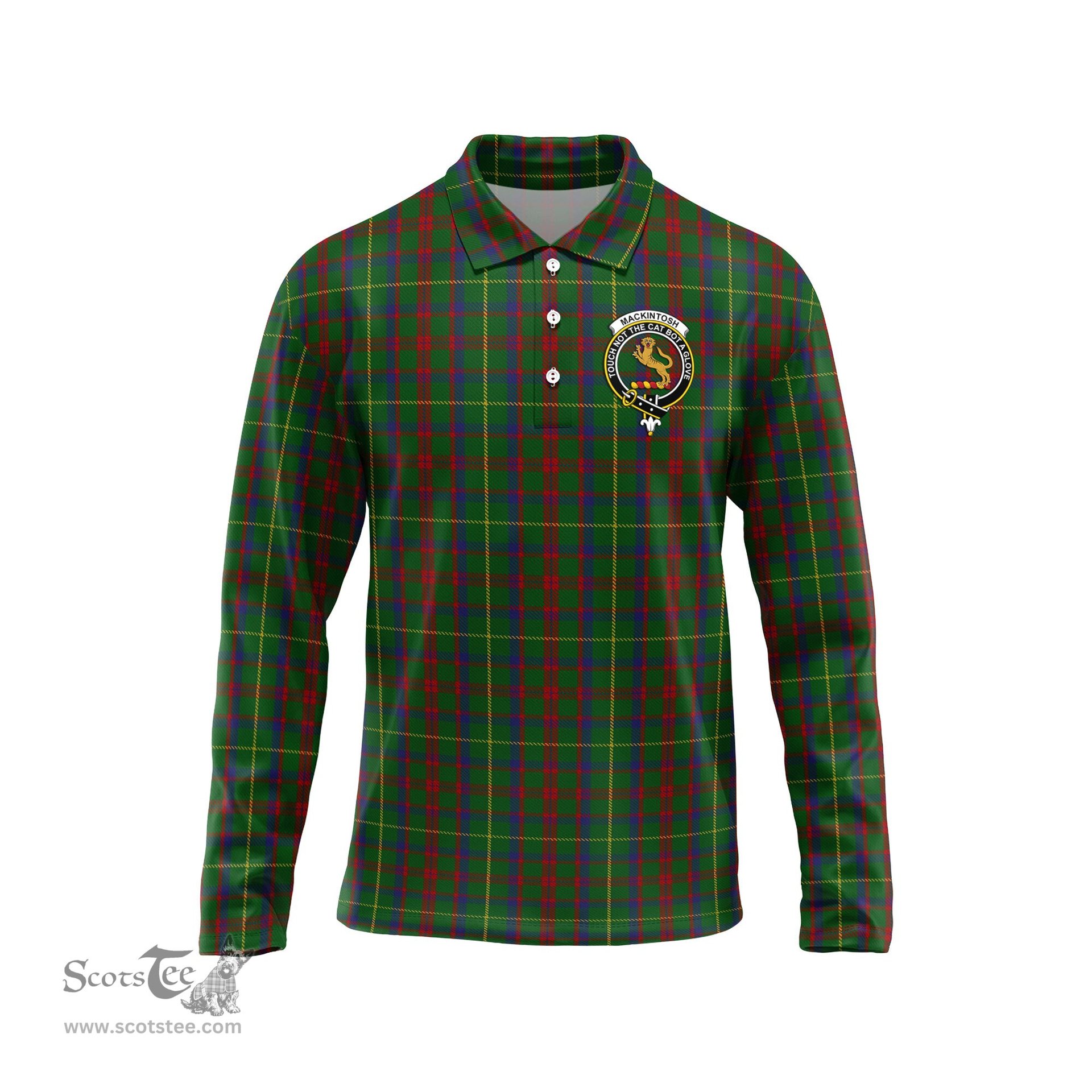 Scottish MacKintosh Hunting Clan Crest Tartan Polo Long Sleeve Plaid Polo Shirt