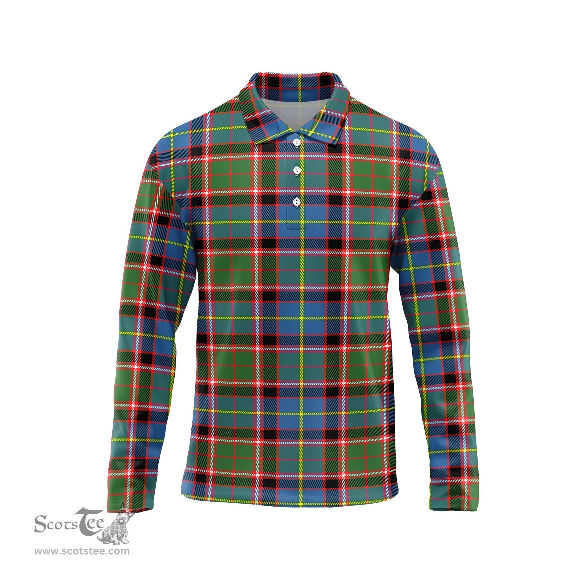 Scottish Norvel Tartan Long Sleeve Plaid Polo Shirt
