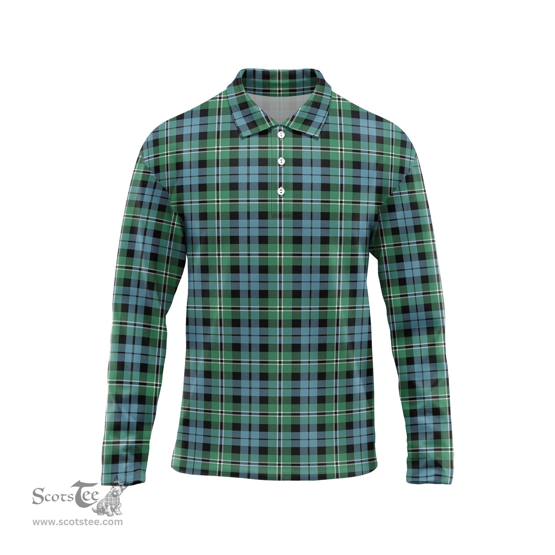 Scottish Melville Ancient Tartan Long Sleeve Plaid Polo Shirt