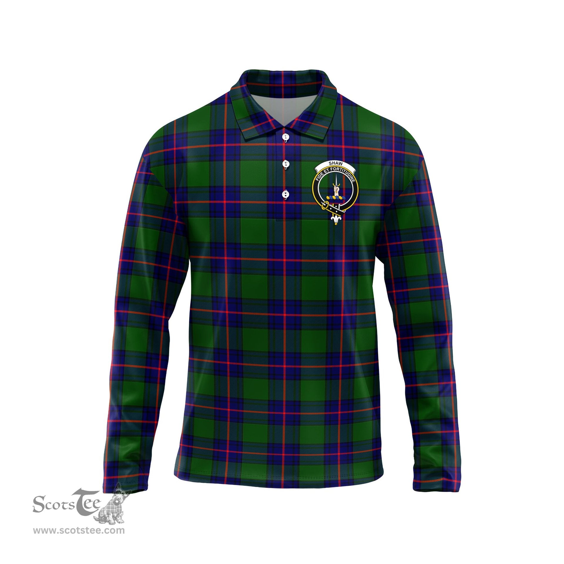 Scottish Shaw Modern Clan Crest Tartan Polo Long Sleeve Plaid Polo Shirt