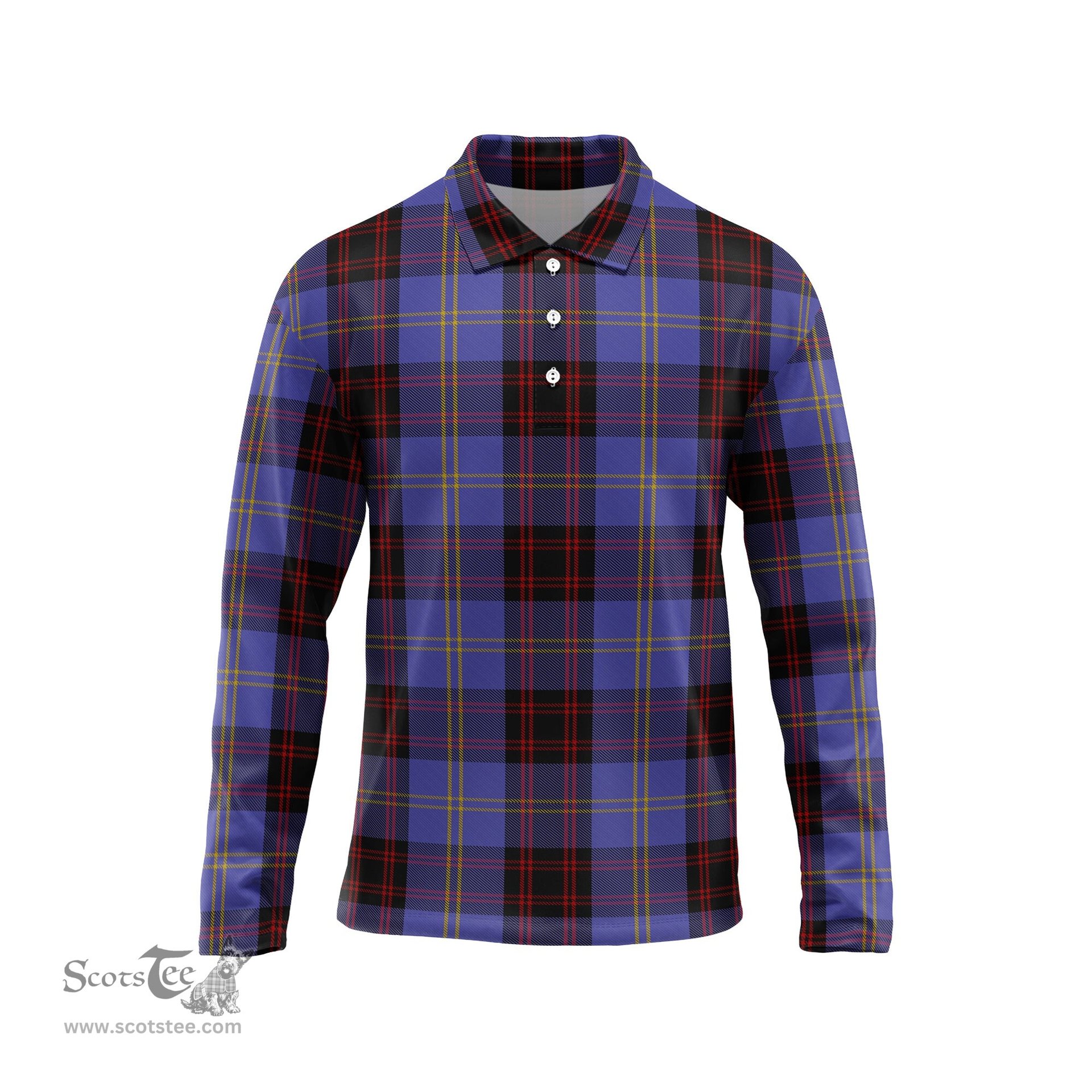 Scottish Rutherford Tartan Long Sleeve Plaid Polo Shirt