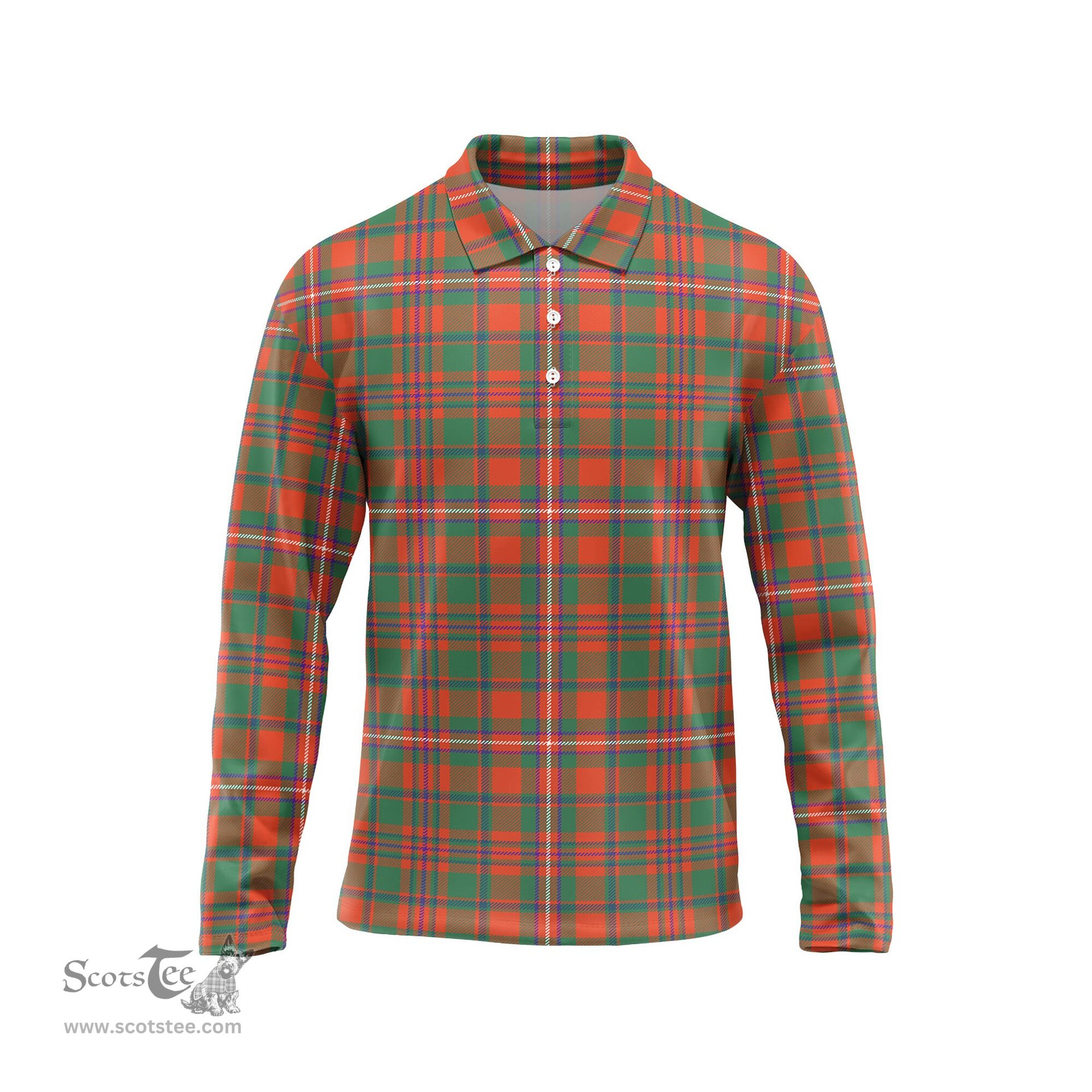 Scottish MacKinnon Ancient Tartan Long Sleeve Plaid Polo Shirt