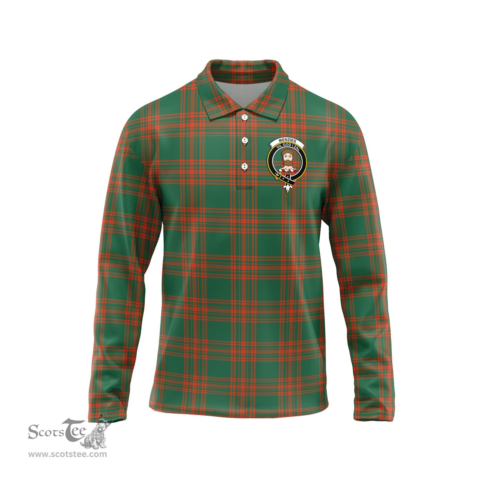 Scottish Menzies Green Ancient Clan Crest Tartan Polo Long Sleeve Plaid Polo Shirt