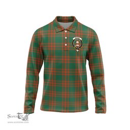 Scottish Menzies Green Ancient Clan Crest Tartan Polo Long Sleeve Plaid Polo Shirt