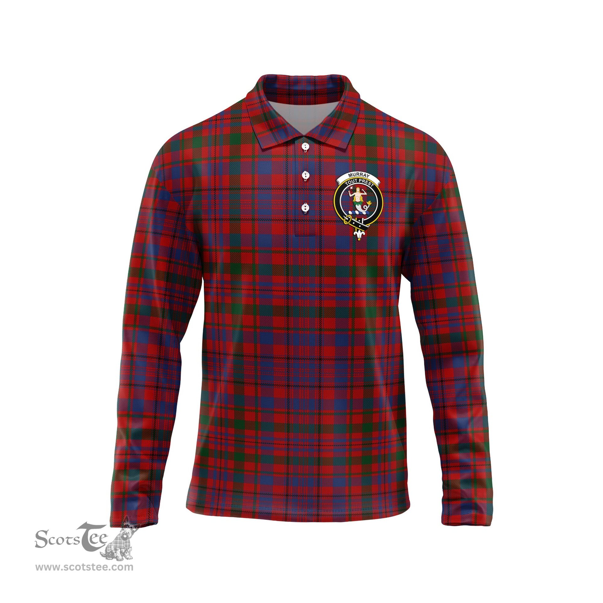 Scottish Murray of Tullibardine Clan Crest Tartan Polo Long Sleeve Plaid Polo Shirt