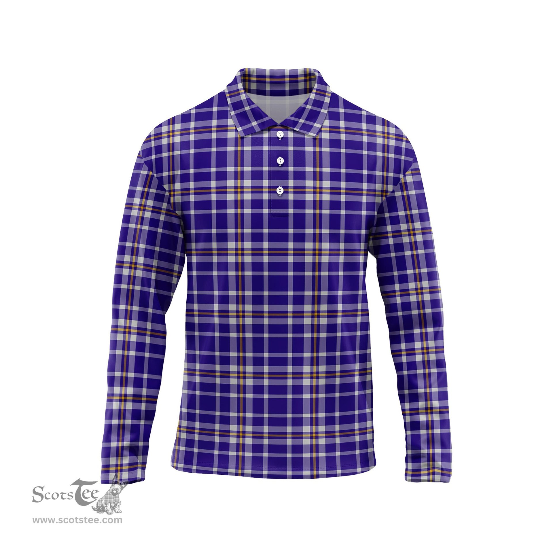 Scottish Ochterlony Tartan Long Sleeve Plaid Polo Shirt