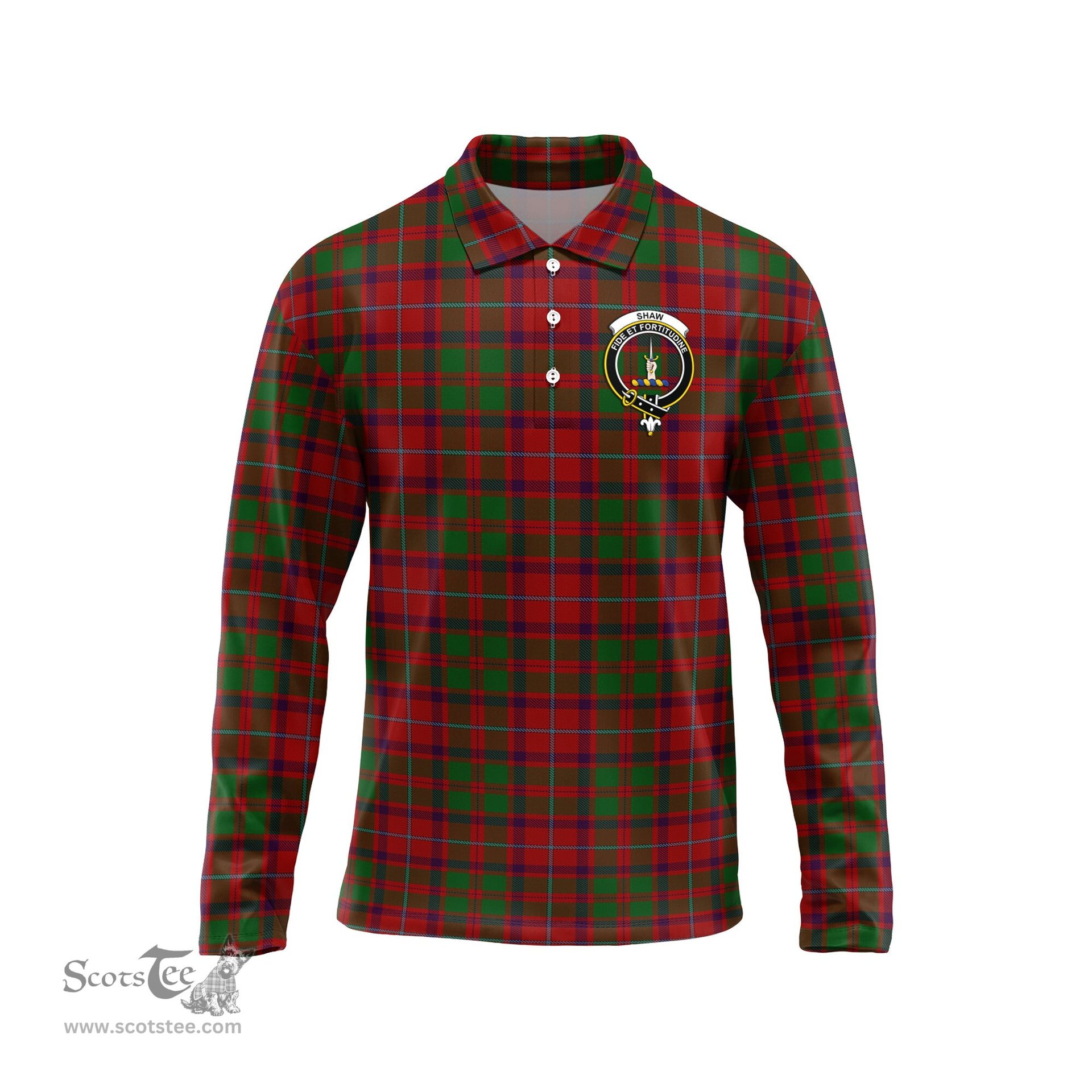 Scottish Shaw of Tordarroch Red Dress Clan Crest Tartan Polo Long Sleeve Plaid Polo Shirt