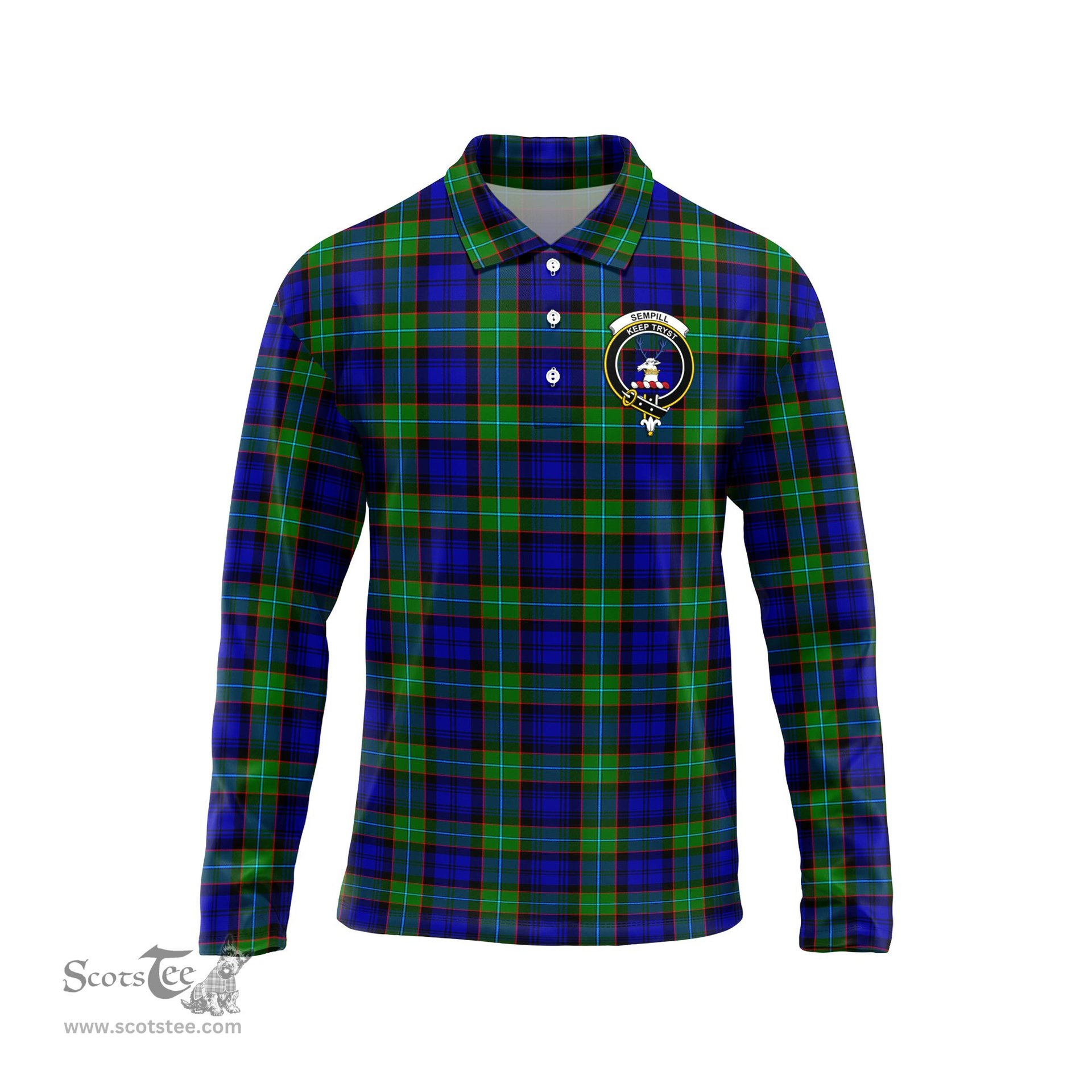 Scottish Sempill Modern Clan Crest Tartan Polo Long Sleeve Plaid Polo Shirt