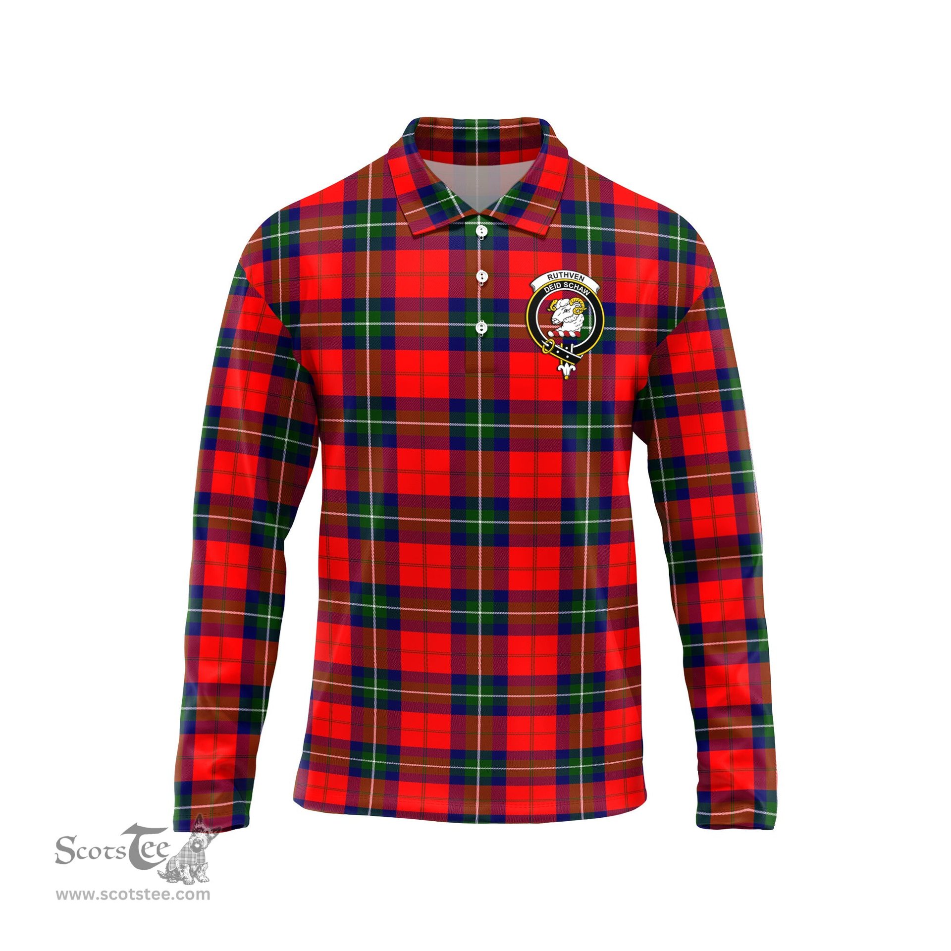 Scottish Ruthven Modern Clan Crest Tartan Polo Long Sleeve Plaid Polo Shirt