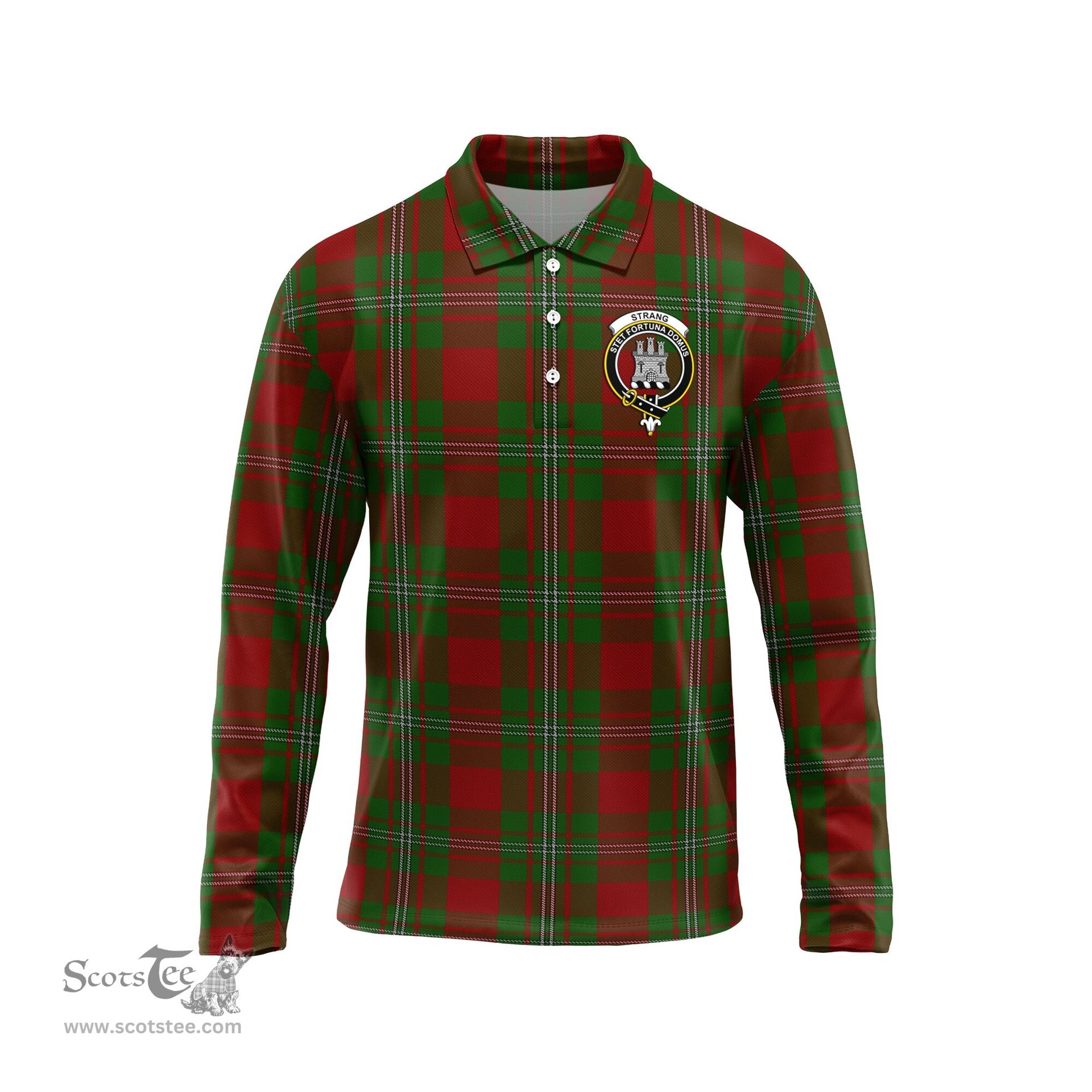 Scottish Strange Clan Crest Tartan Polo Long Sleeve Plaid Polo Shirt