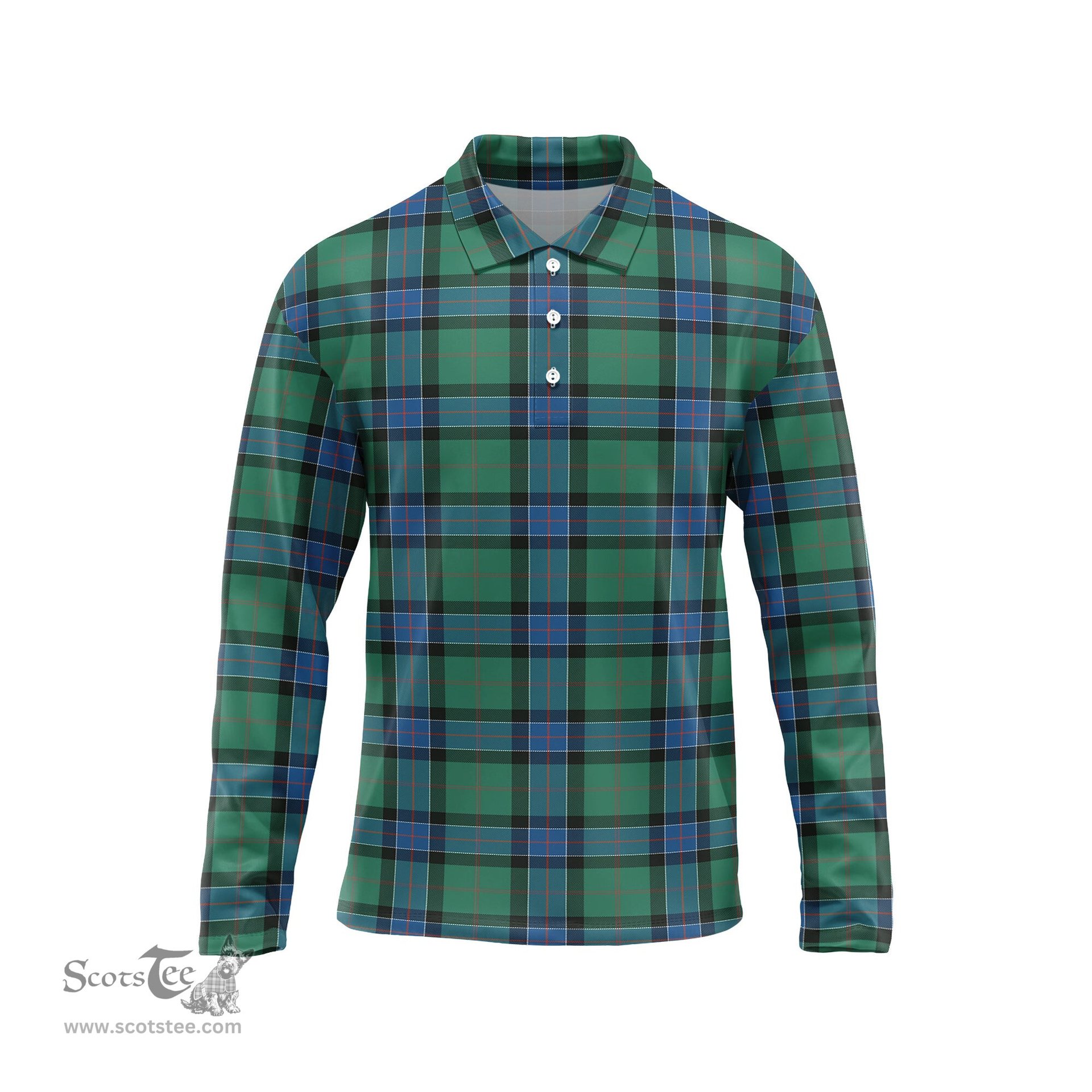 Scottish Sinclair Hunting Ancient Tartan Long Sleeve Plaid Polo Shirt