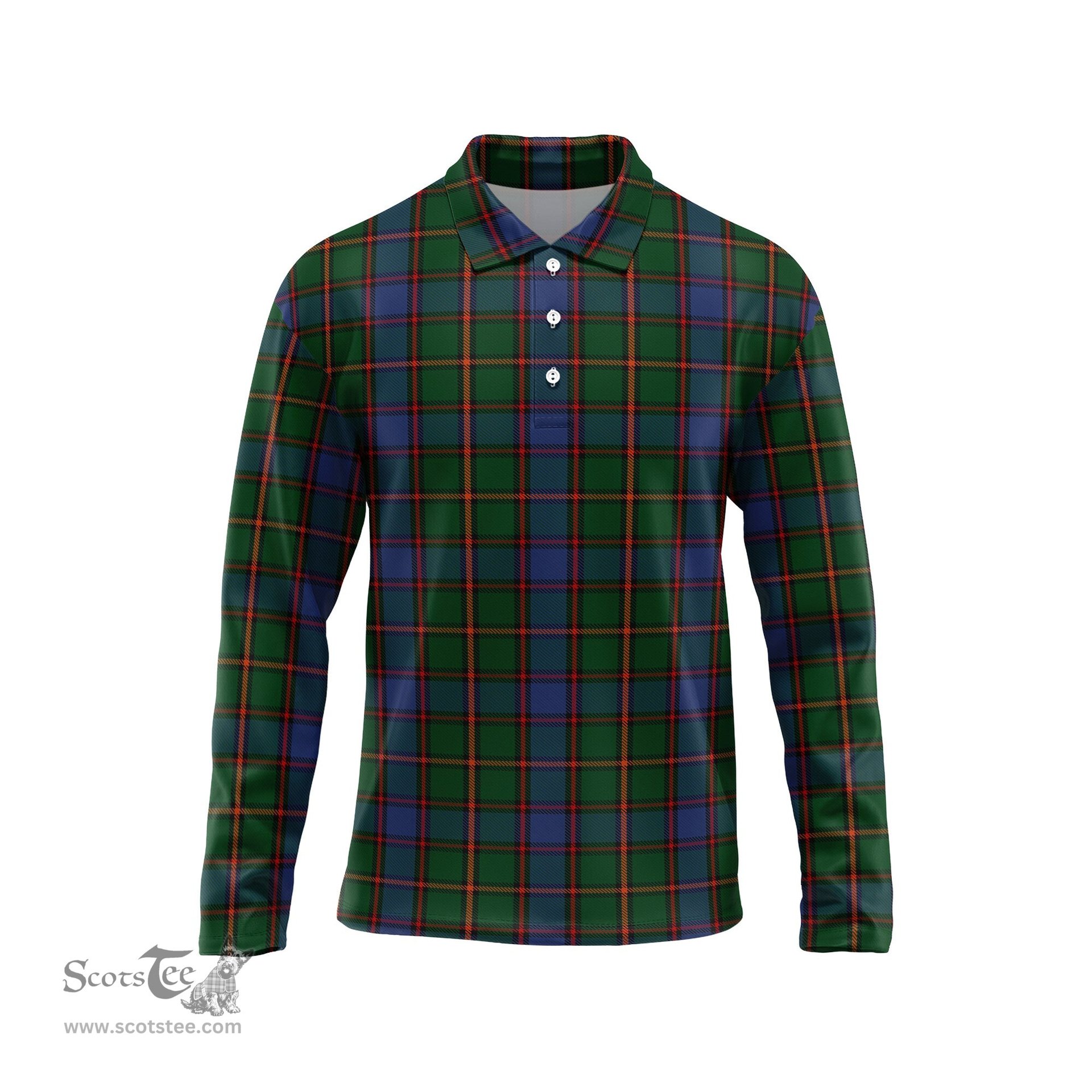 Scottish Skene Tartan Long Sleeve Plaid Polo Shirt