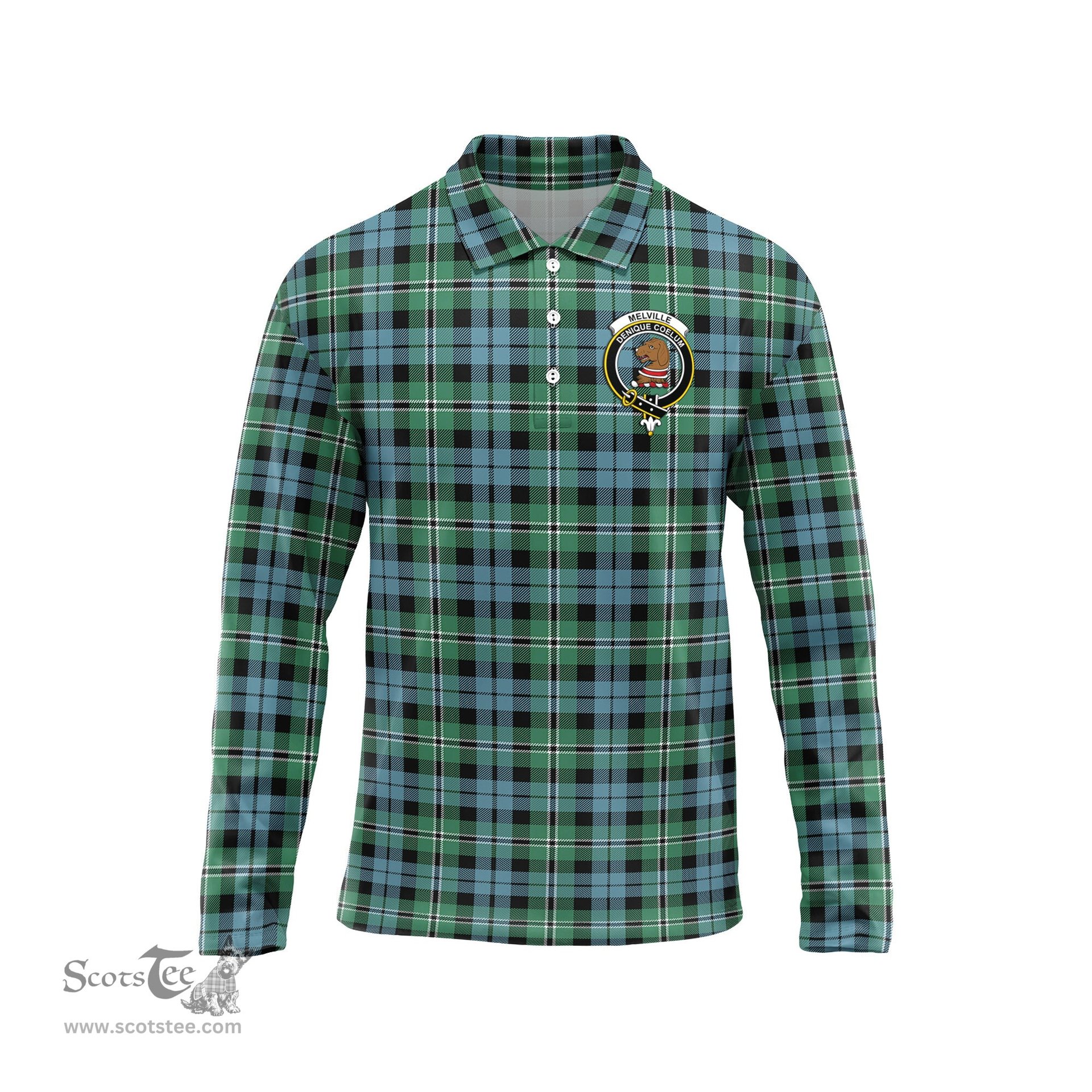 Scottish Melville Ancient Clan Crest Tartan Polo Long Sleeve Plaid Polo Shirt