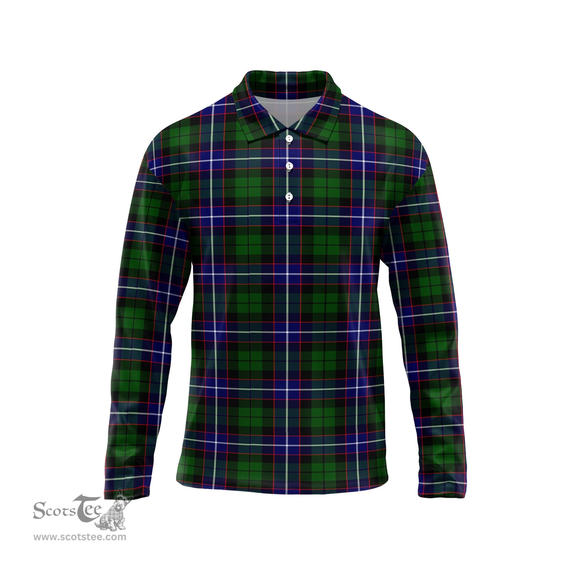 Scottish Russell Modern Tartan Long Sleeve Plaid Polo Shirt