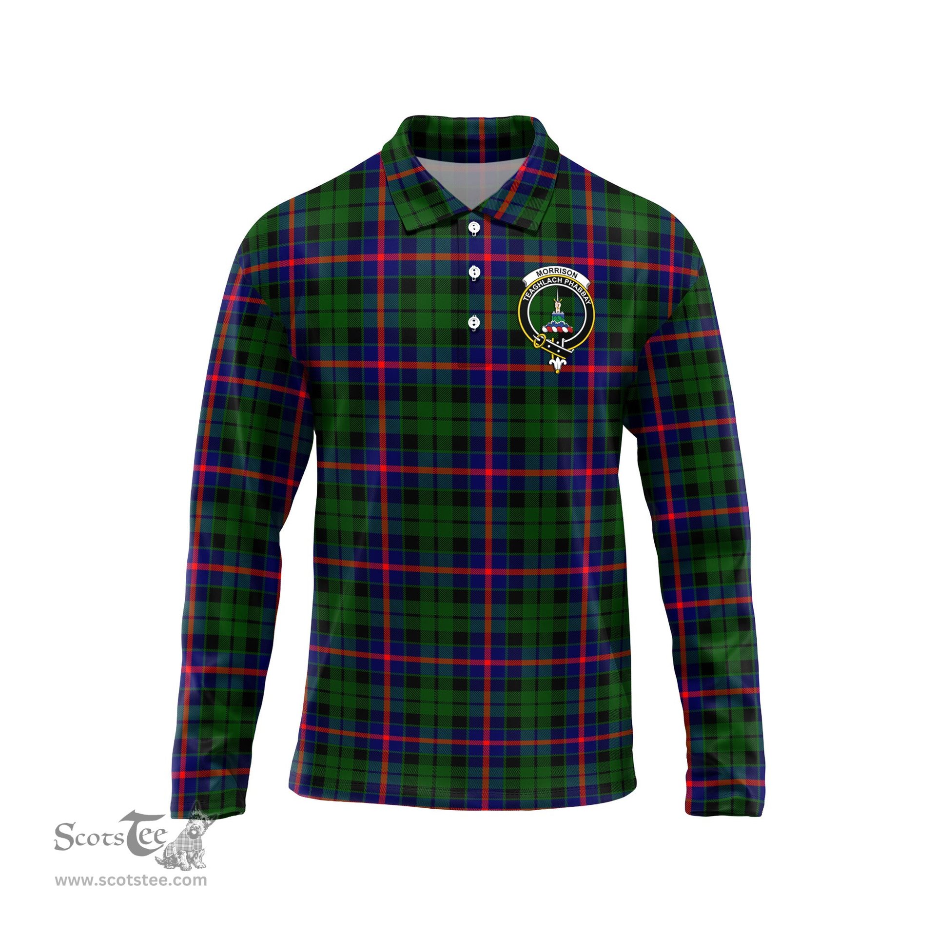 Scottish Morrison Modern Clan Crest Tartan Polo Long Sleeve Plaid Polo Shirt