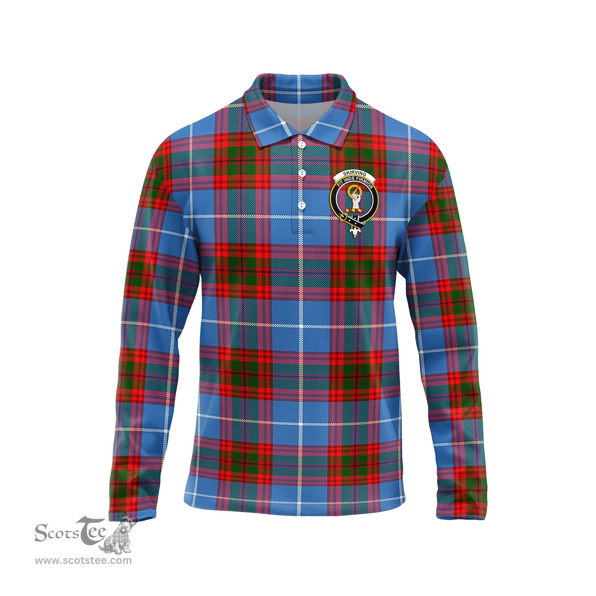 Scottish Skirving Clan Crest Tartan Polo Long Sleeve Plaid Polo Shirt