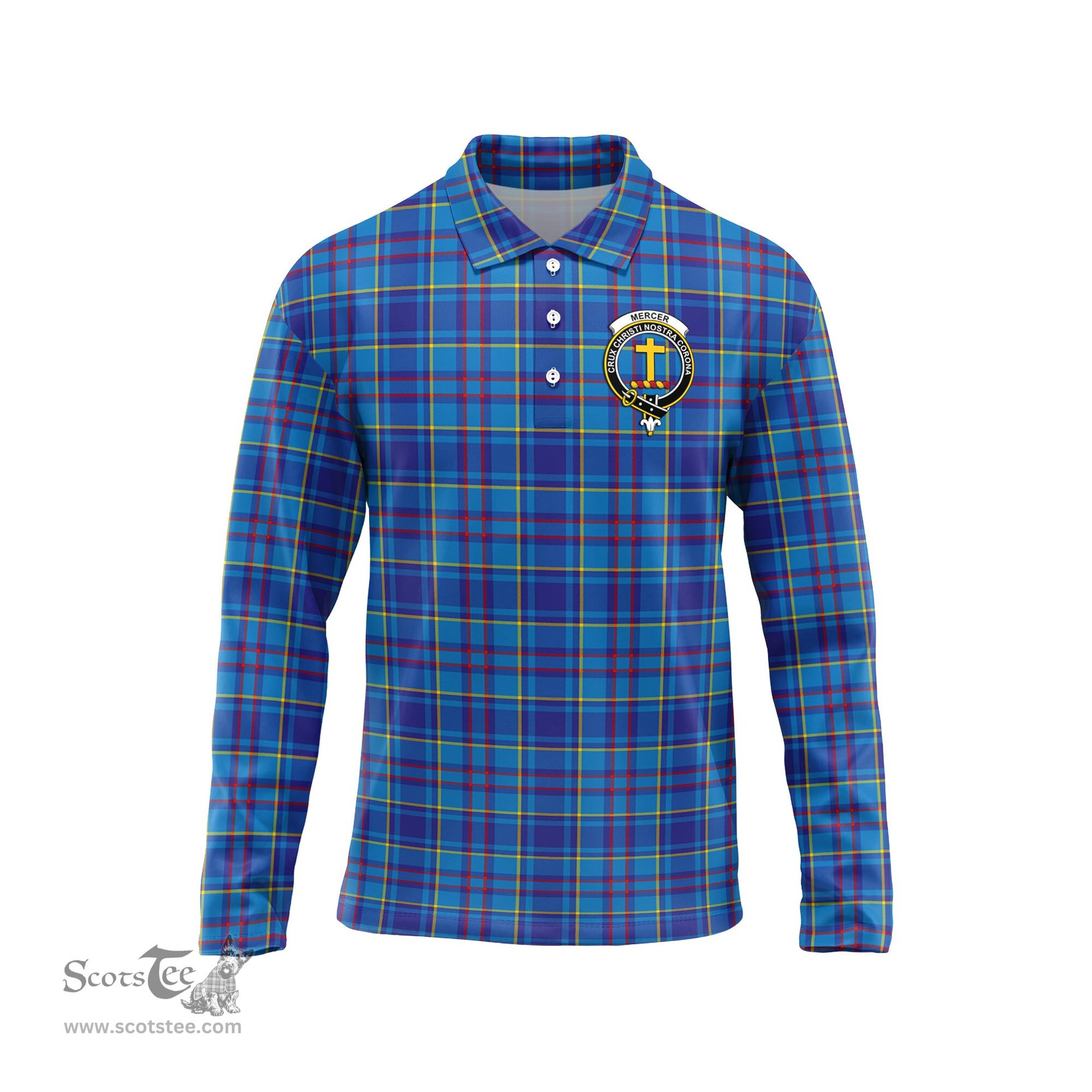 Scottish Mercer Modern Clan Crest Tartan Polo Long Sleeve Plaid Polo Shirt