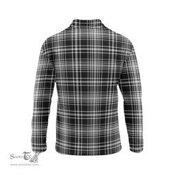 Scottish MacLean Black and White Tartan Long Sleeve Plaid Polo Shirt