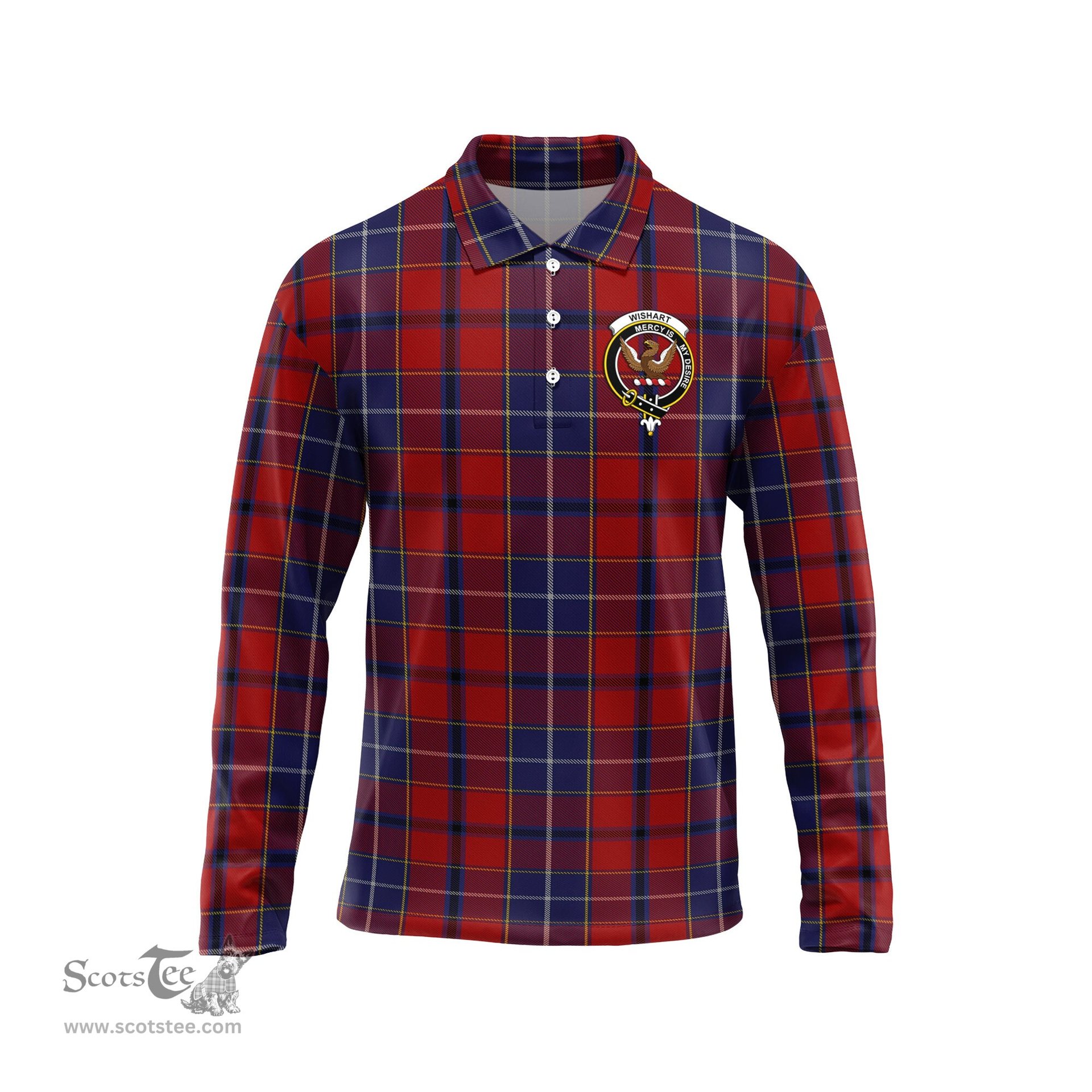 Scottish Wishart Dress Clan Crest Tartan Polo Long Sleeve Plaid Polo Shirt