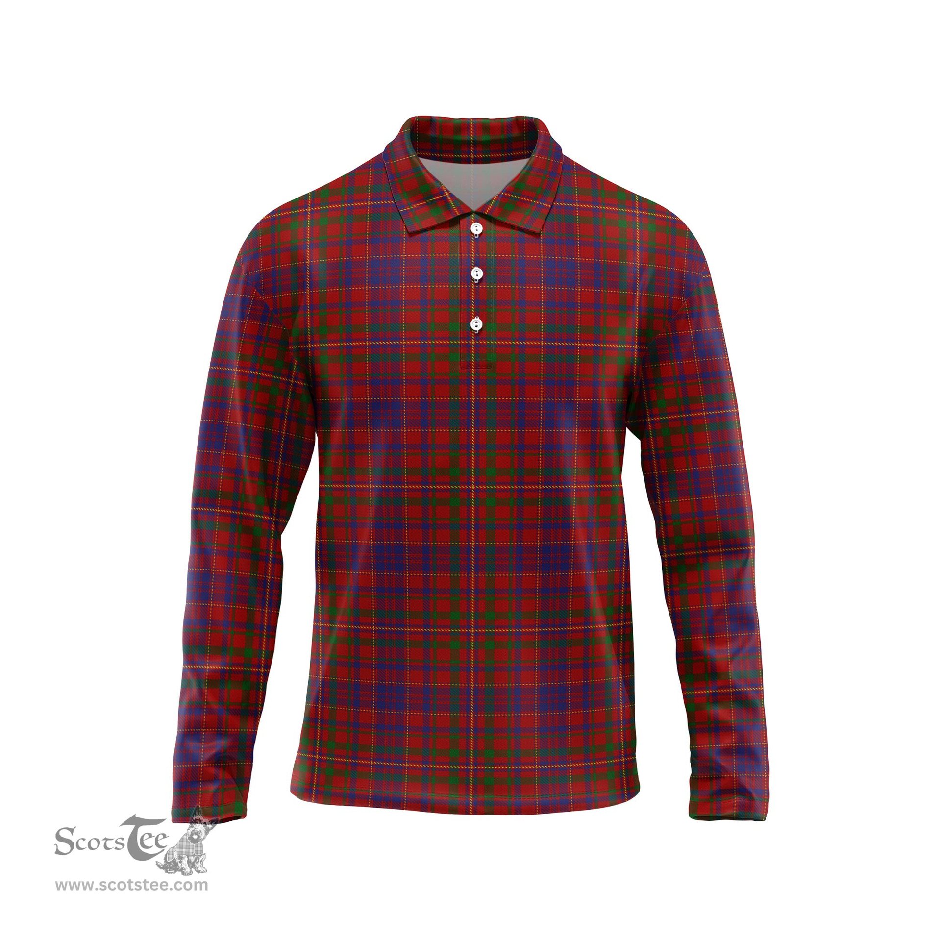 Scottish MacLeod Red Tartan Long Sleeve Plaid Polo Shirt