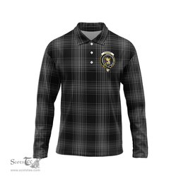 Scottish Stewart Mourning Clan Crest Tartan Polo Long Sleeve Plaid Polo Shirt