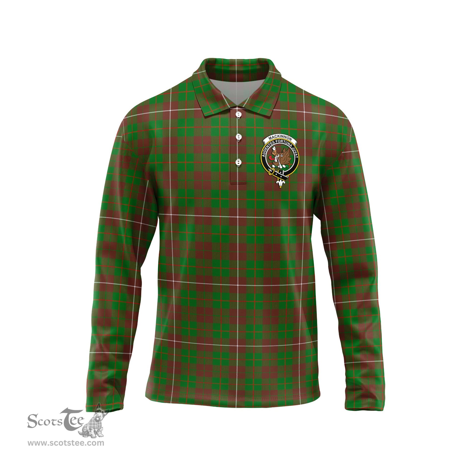Scottish MacKinnon Hunting Modern Clan Crest Tartan Polo Long Sleeve Plaid Polo Shirt