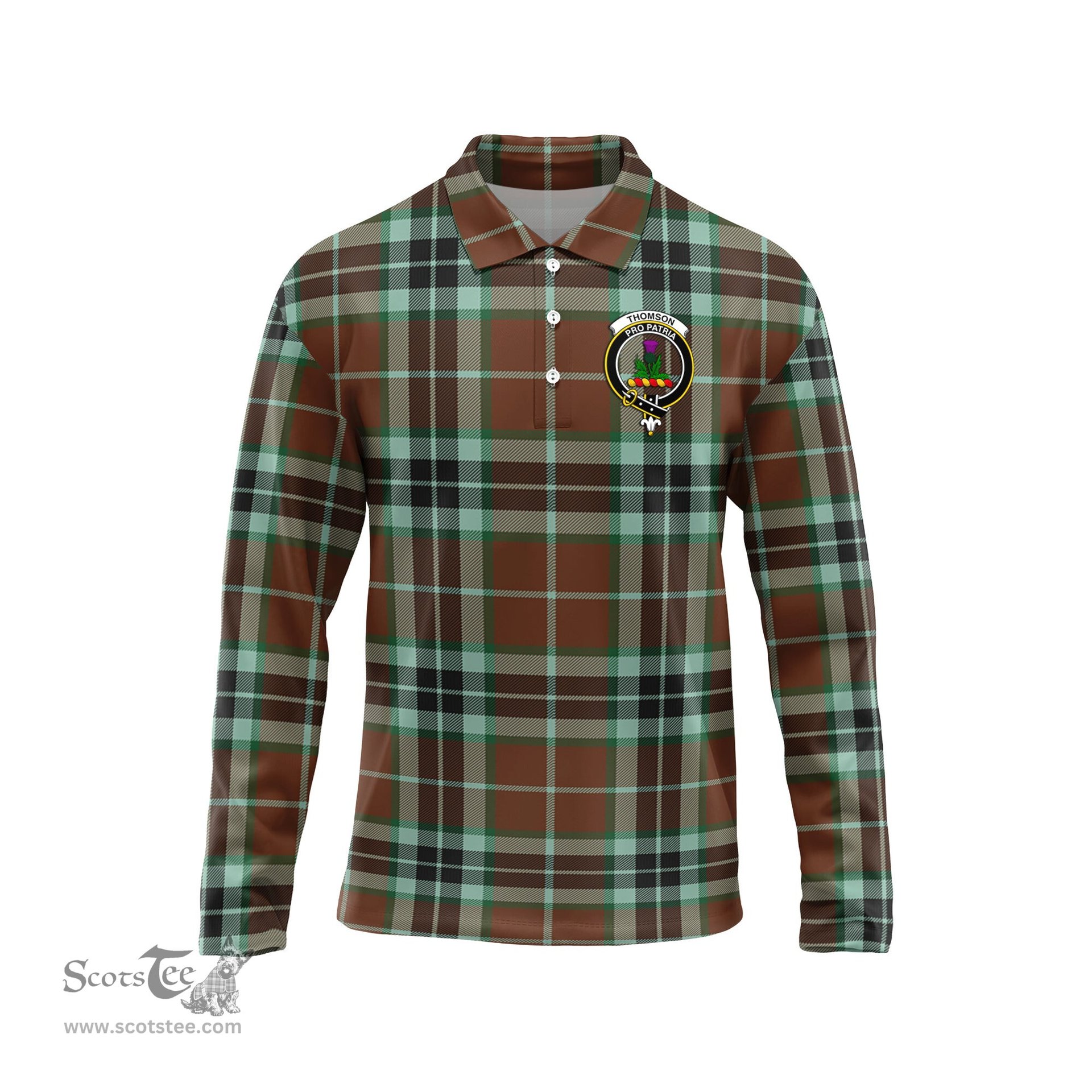 Scottish Thomson Hunting Modern Clan Crest Tartan Polo Long Sleeve Plaid Polo Shirt