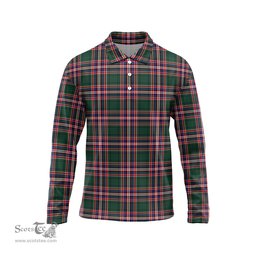 Scottish MacFarlane Hunting Modern Tartan Long Sleeve Plaid Polo Shirt